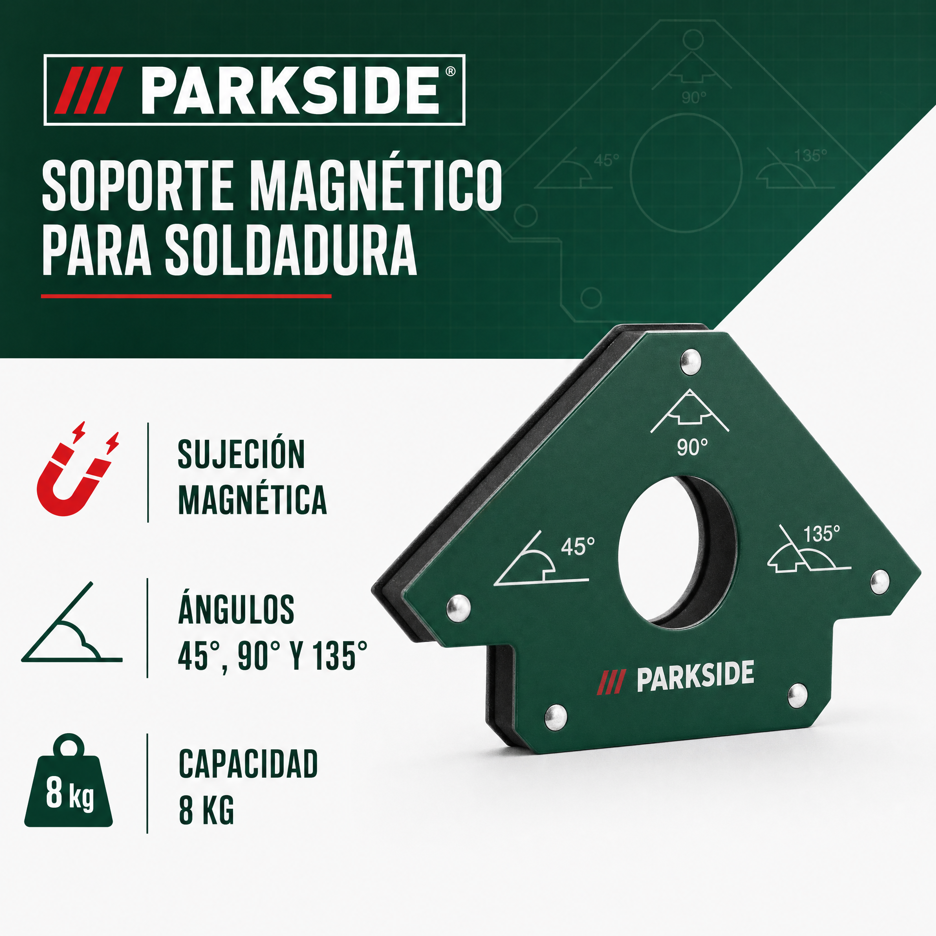 Parkside — imán para soldadura con sujeción a 45°, 90° y 135°