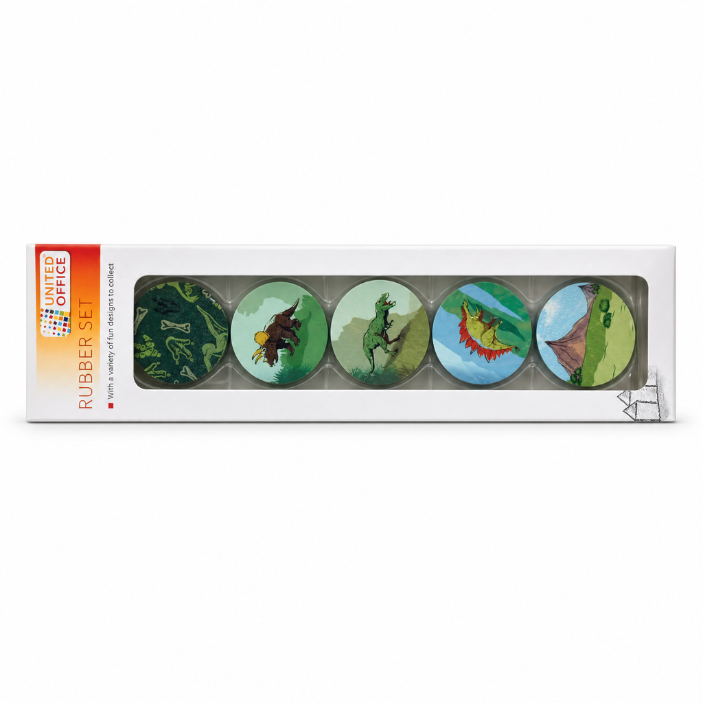 United Office - Gomas de borrar redondas con motivos de dinosaurios