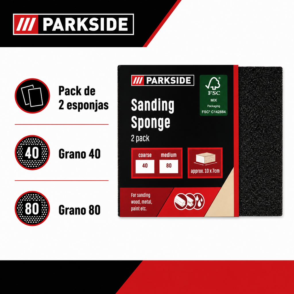 Pack de 2 esponjas de lijado PARKSIDE, granos 40 y 80