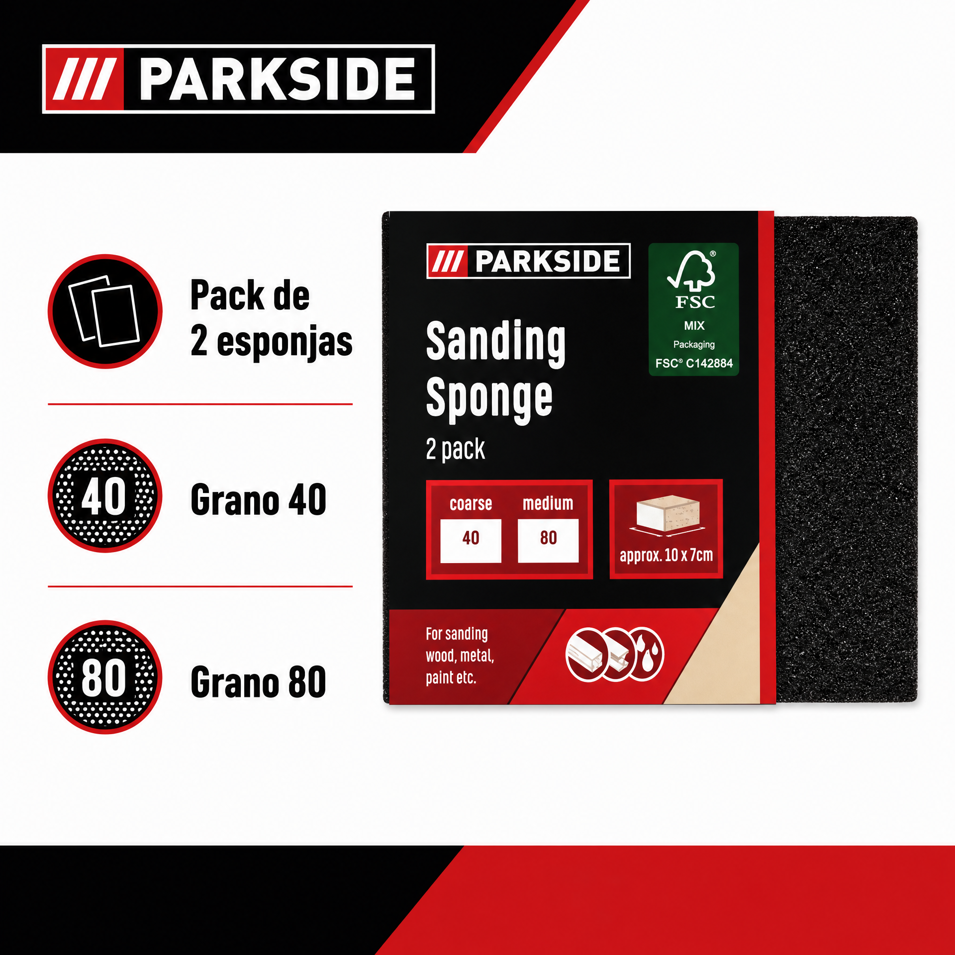 Pack de 2 esponjas de lijado PARKSIDE, granos 40 y 80