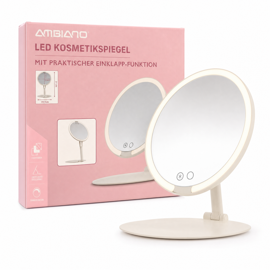 Ambiano Espejo Cosmético LED Plegable con 3 Tonos de Luz