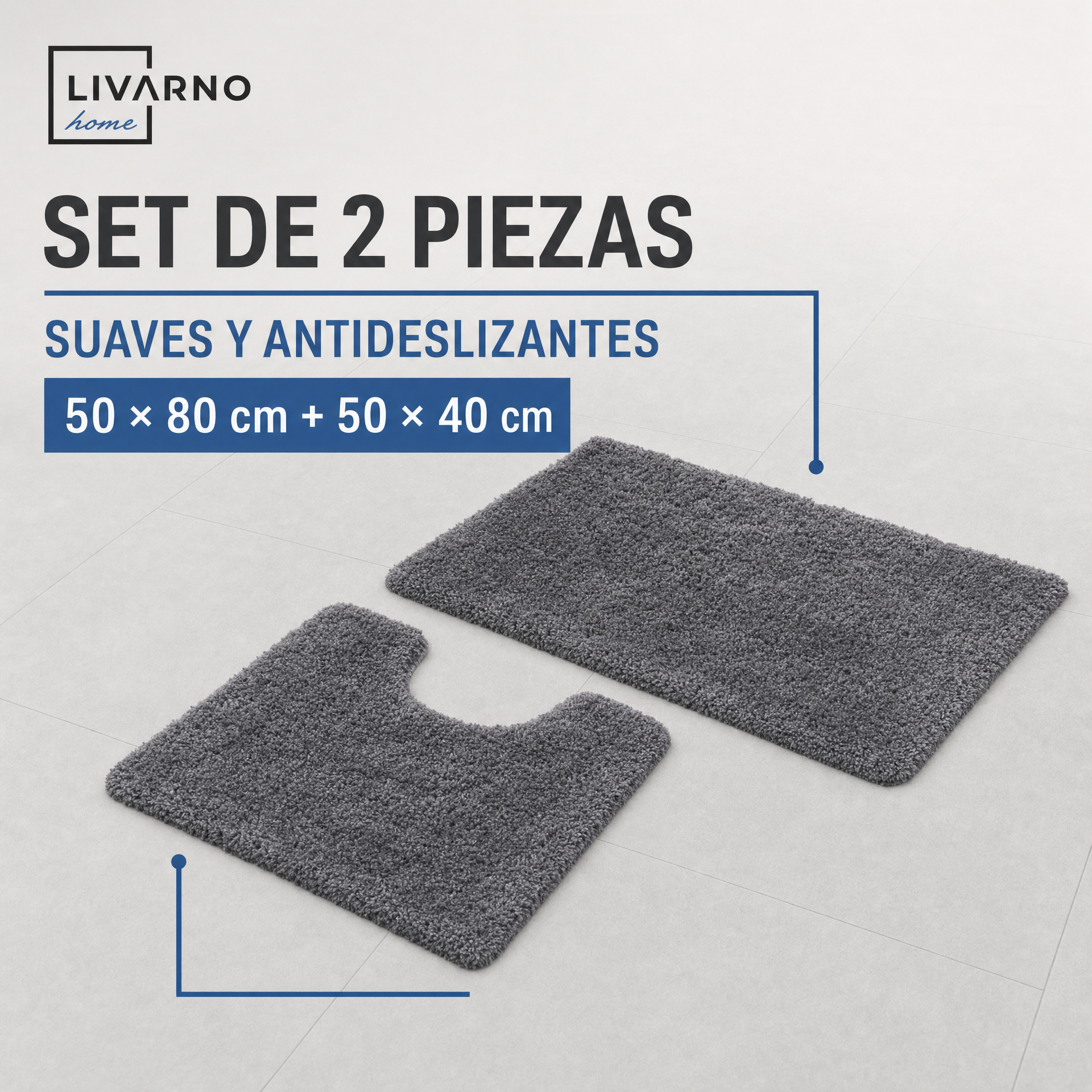 Set de 2 Alfombrillas de Baño Livarno Home Antideslizantes Gris