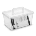 Caja de almacenaje rectangular transparente con tapa y asa integrada