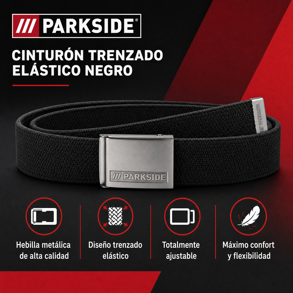 Parkside cinturón trenzado elástico con hebilla metálica — talla 100/115 (EUR)