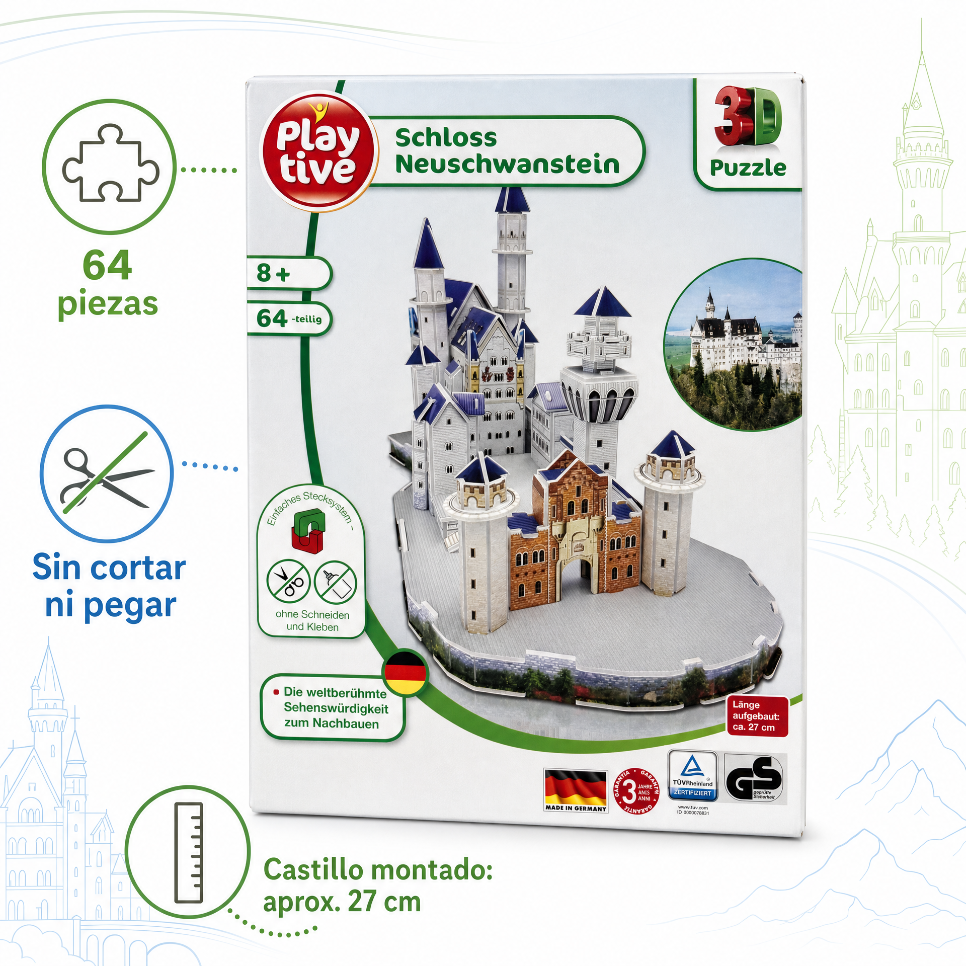 Puzzle 3D Playtive Castillo de Neuschwanstein – 64 Piezas