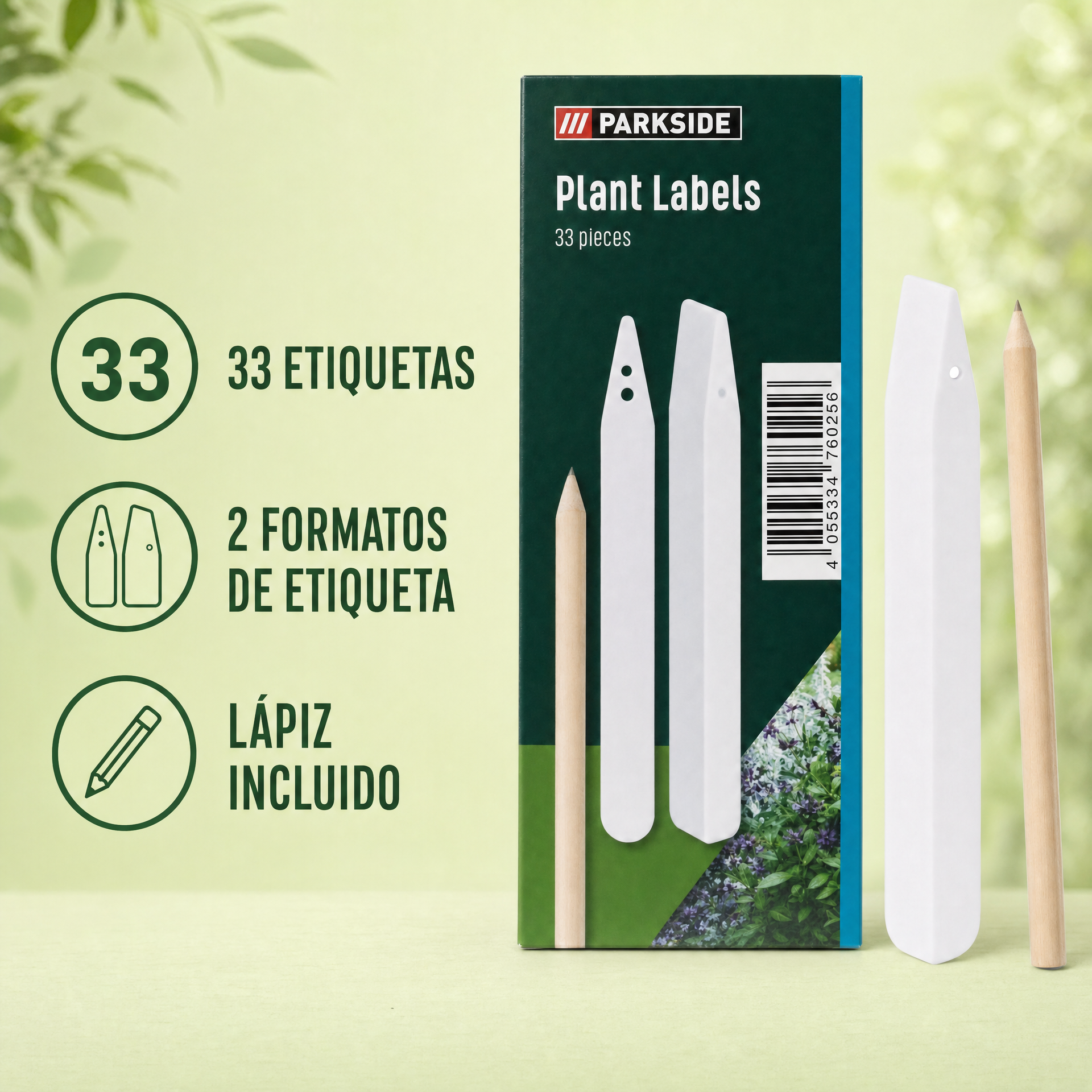 Parkside Set de 33 Etiquetas para Plantas con Lápiz