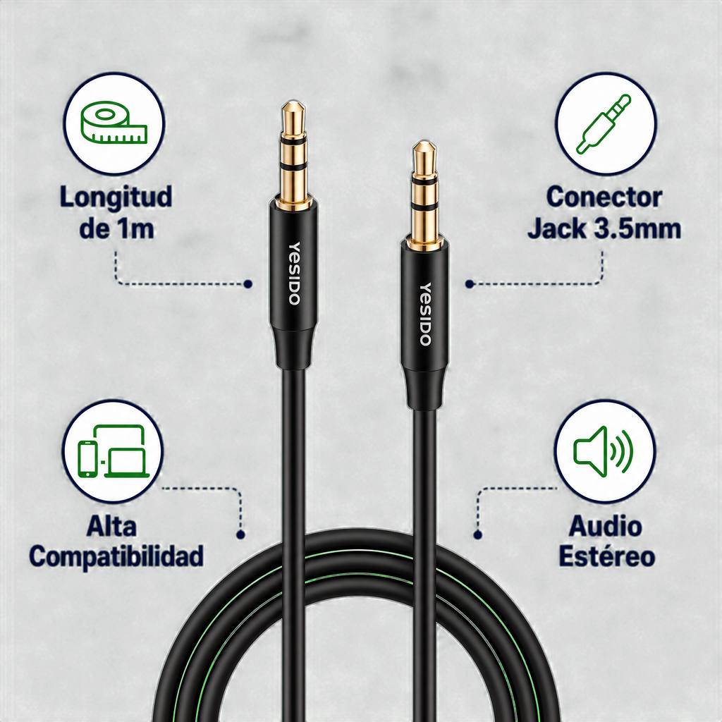 Cable Jack 3.5mm Audio Auxiliar 1m