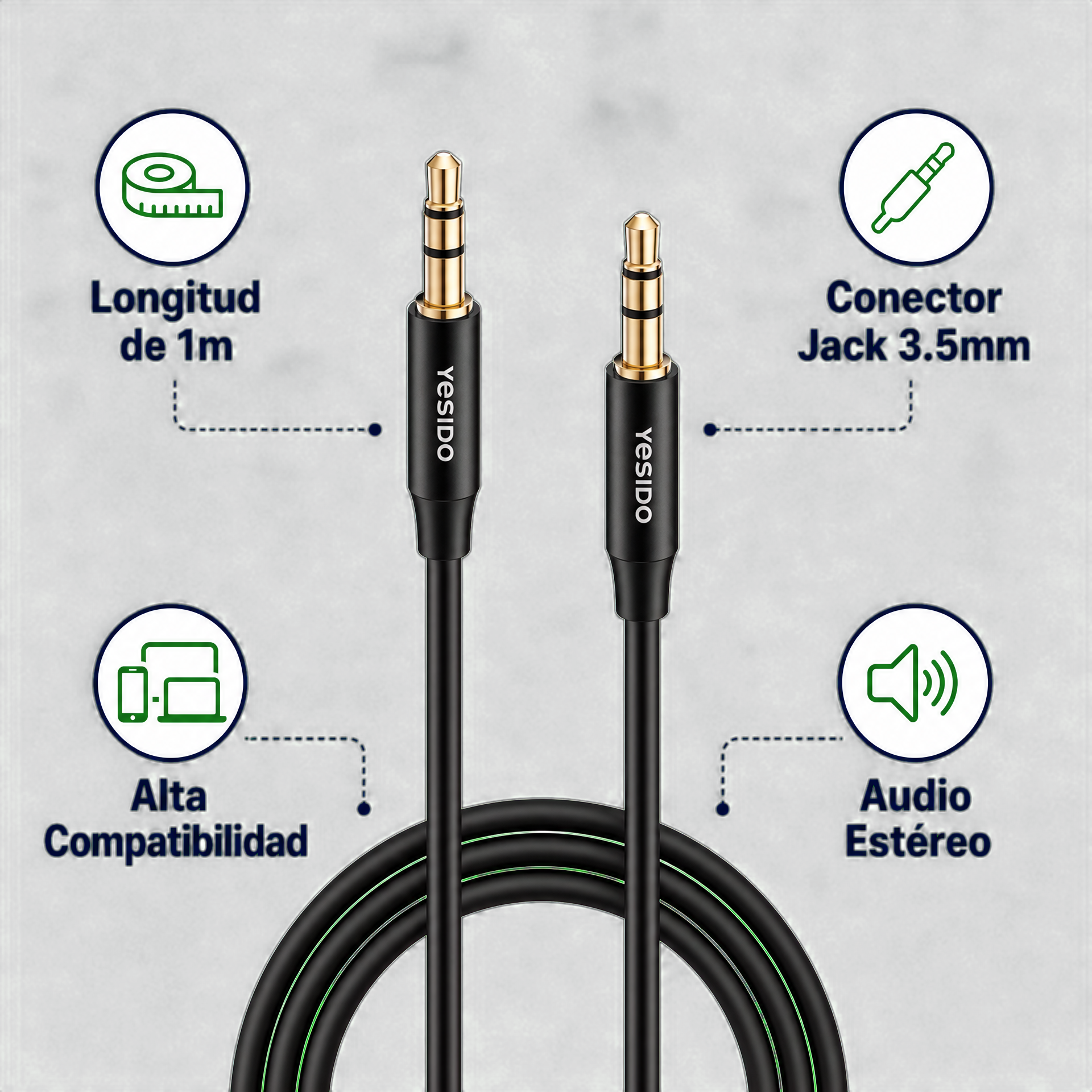 Cable Jack 3.5mm Audio Auxiliar 1m