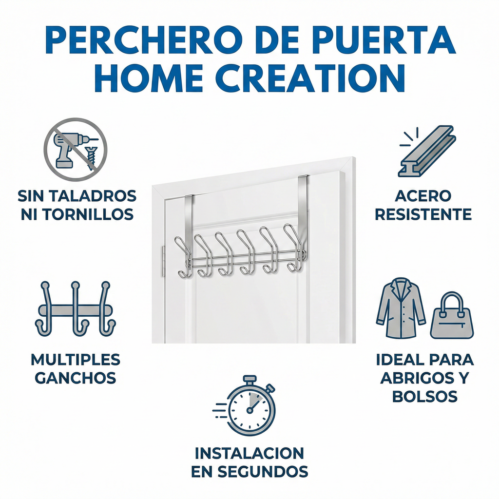 Perchero de Puerta Home Creation Sin Taladros