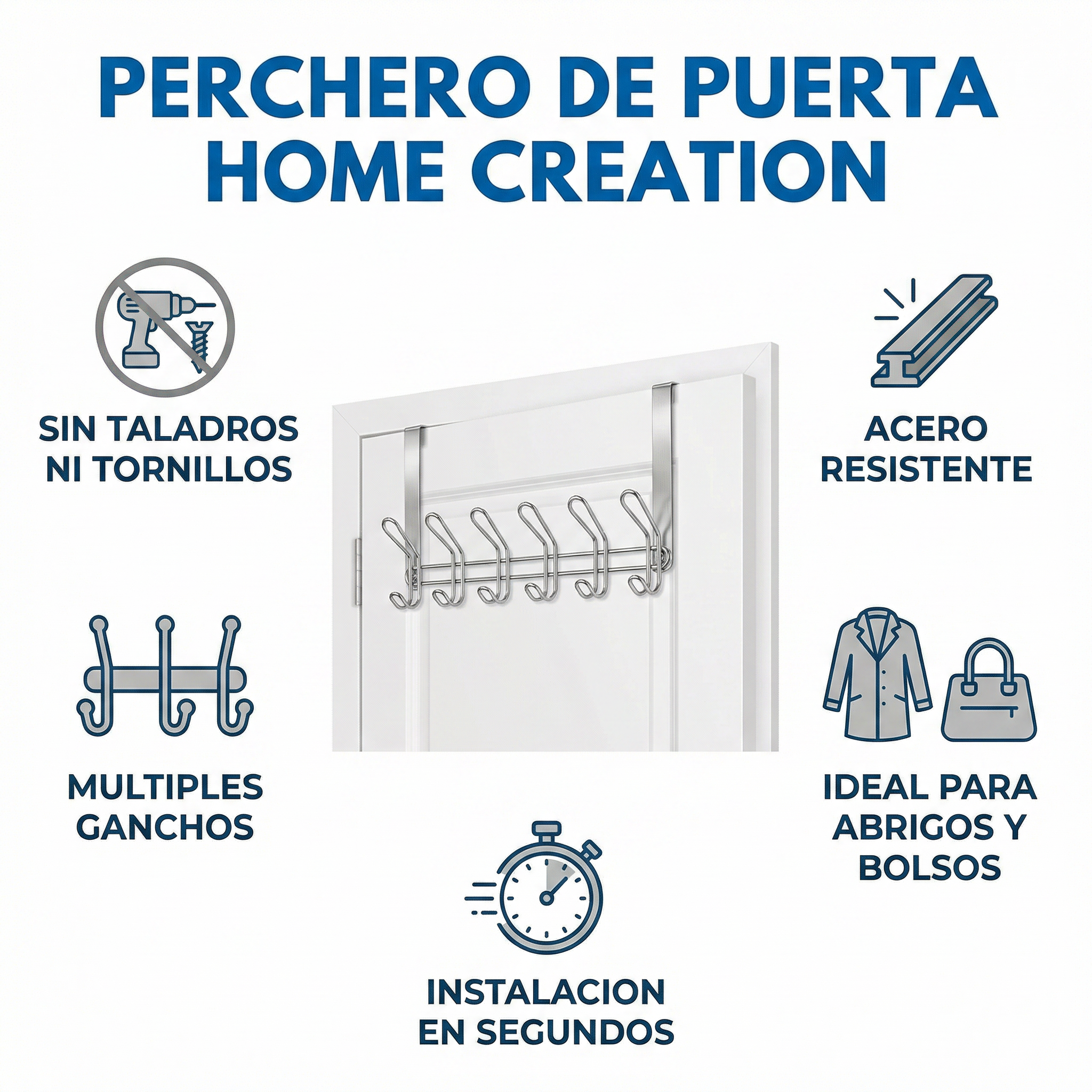 Perchero de Puerta Home Creation Sin Taladros