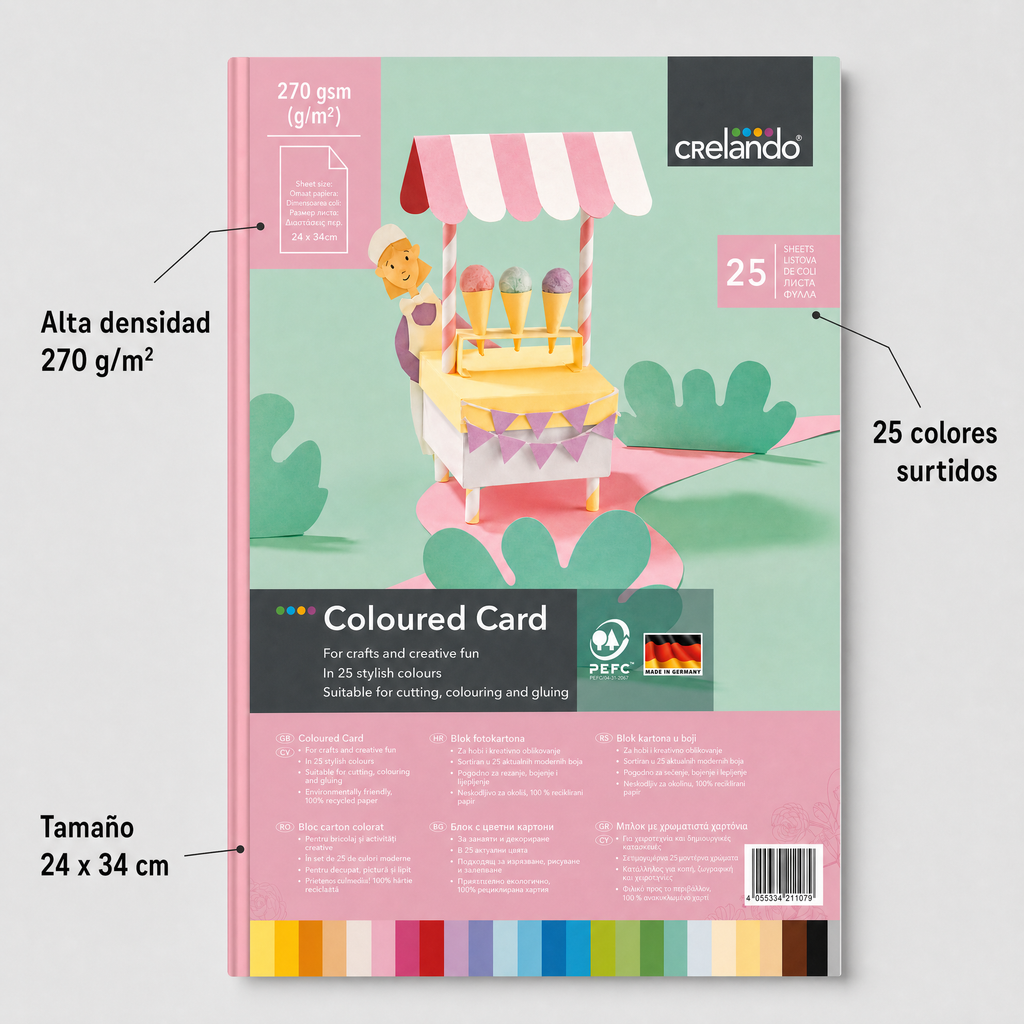Crelando Pack 25 cartulinas de colores intensos 270 g/m² 24 x 34 cm
