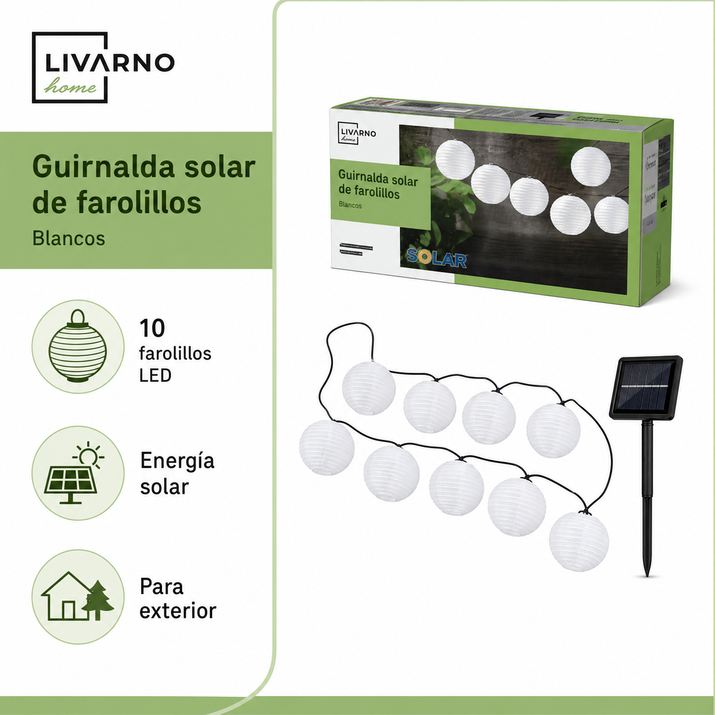 Livarno cadena de farolillos solares blancos para exterior