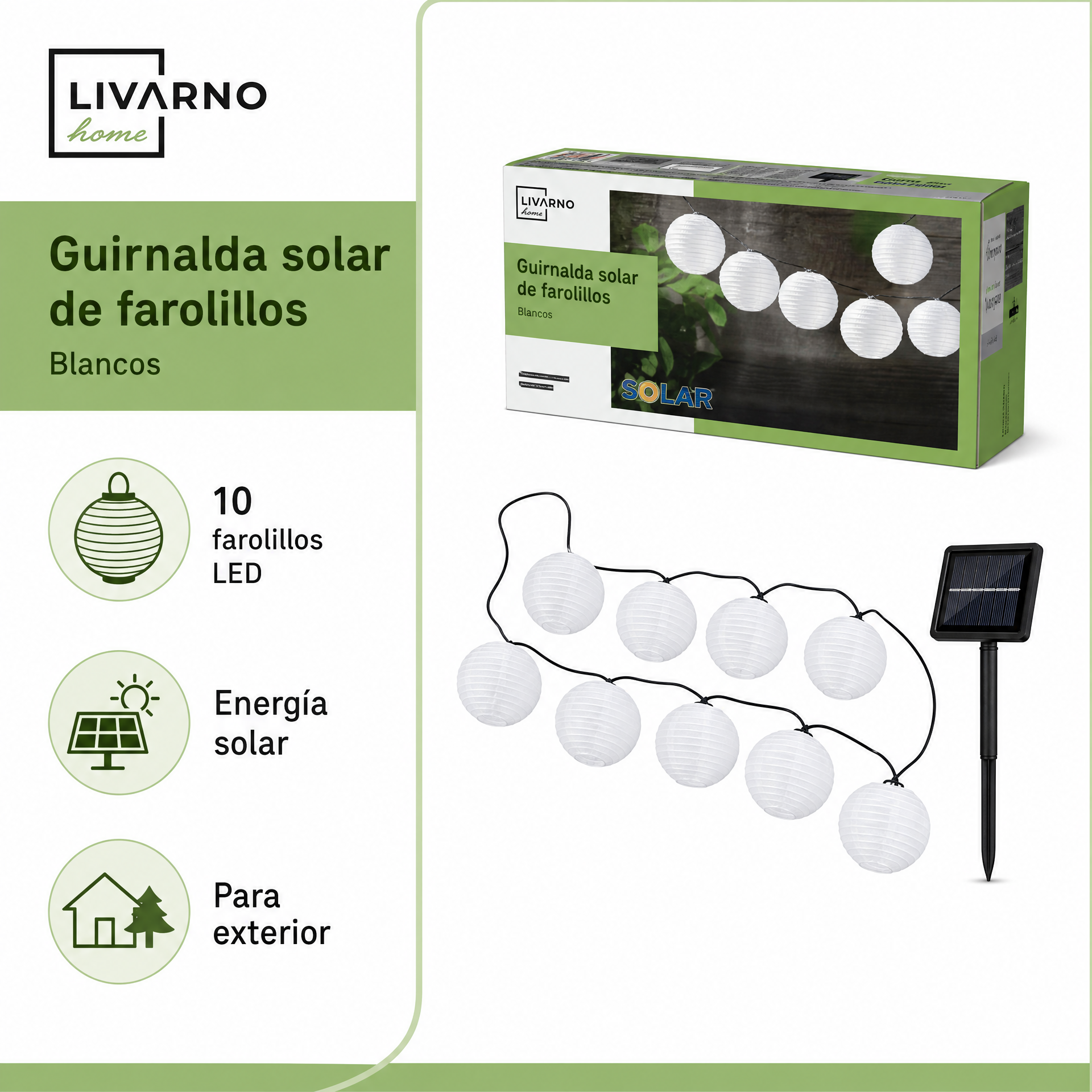 Livarno cadena de farolillos solares blancos para exterior