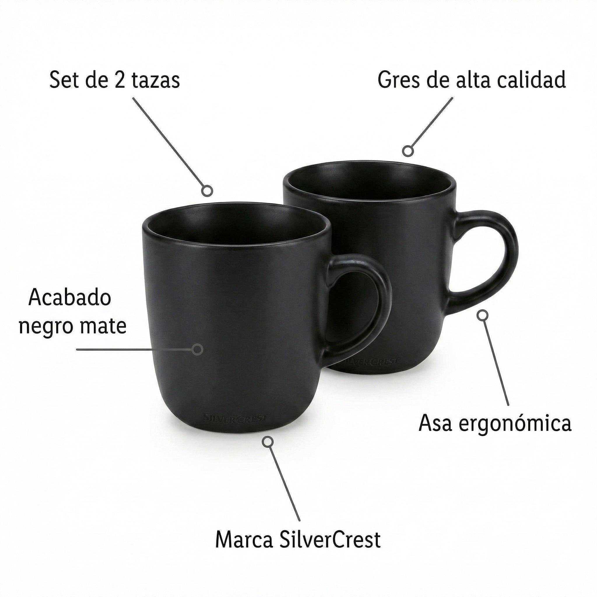 Set 2 Tazas SilverCrest Stoneware Negro