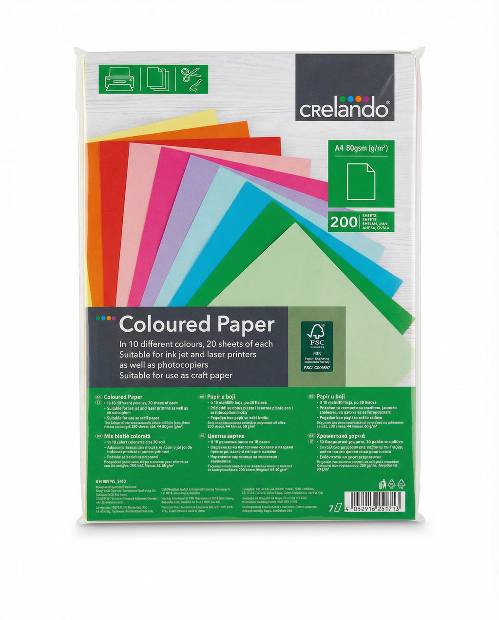 Papel de Colores Crelando A4 200 Hojas 10 Colores