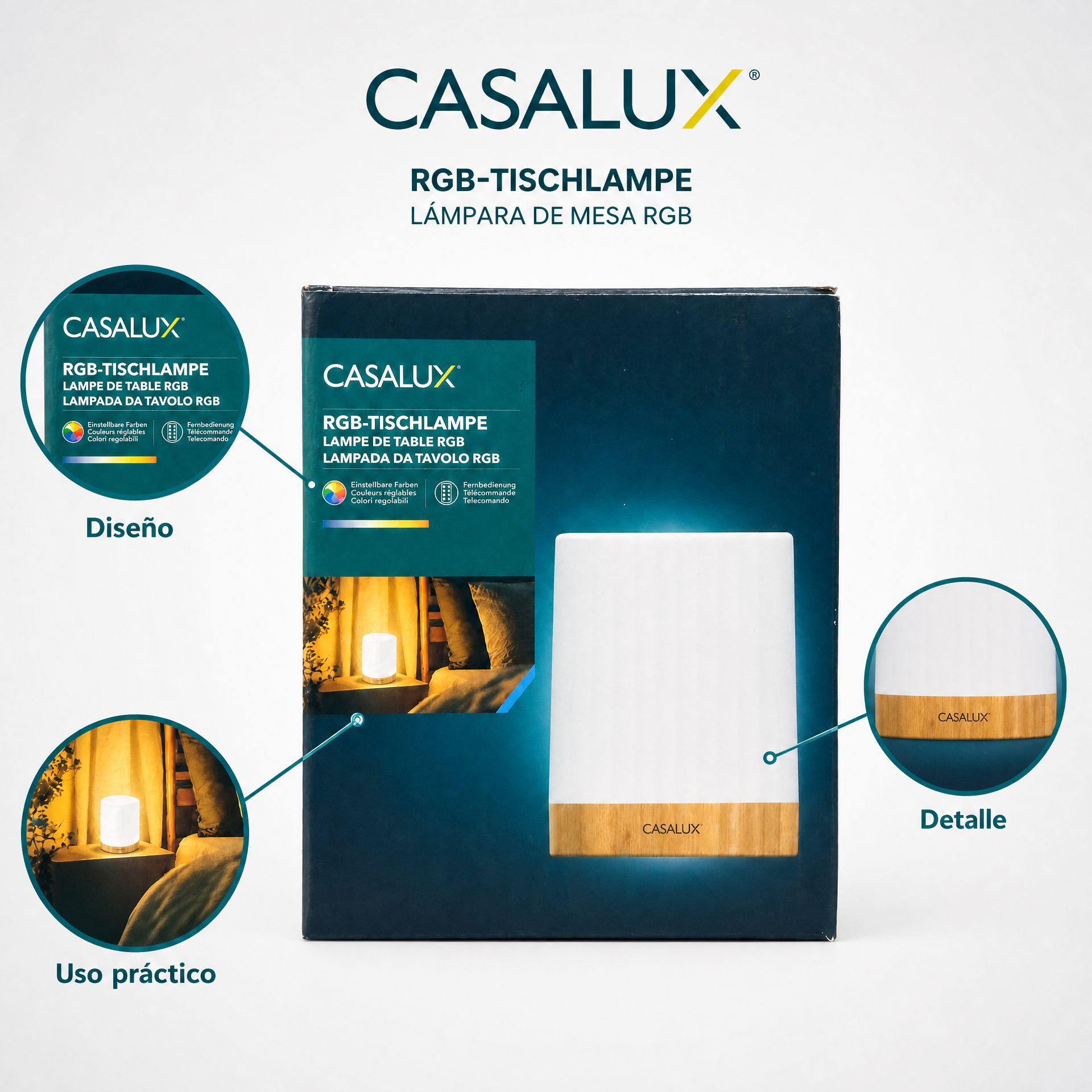 Casalux Lámpara de mesa LED RGB compacta