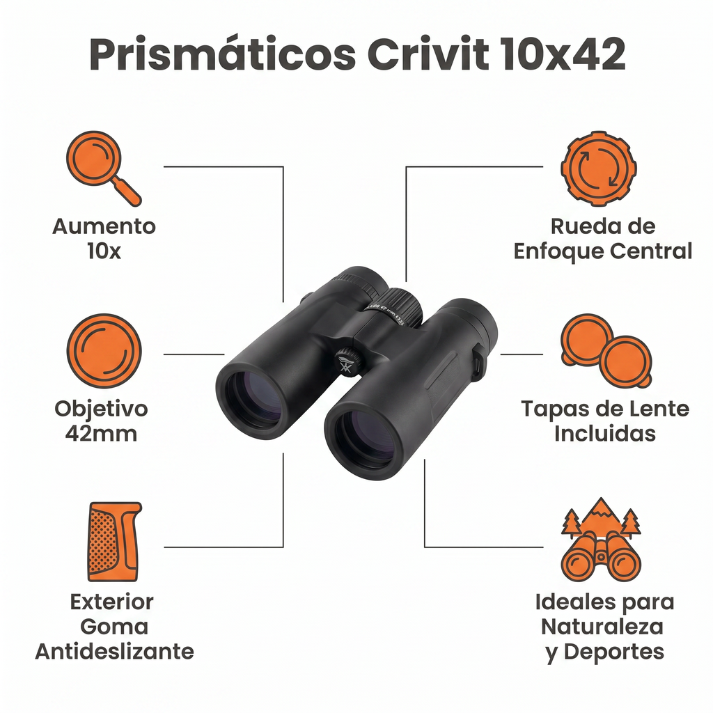 Prismáticos Crivit 10x42 — Exterior Goma Antideslizante