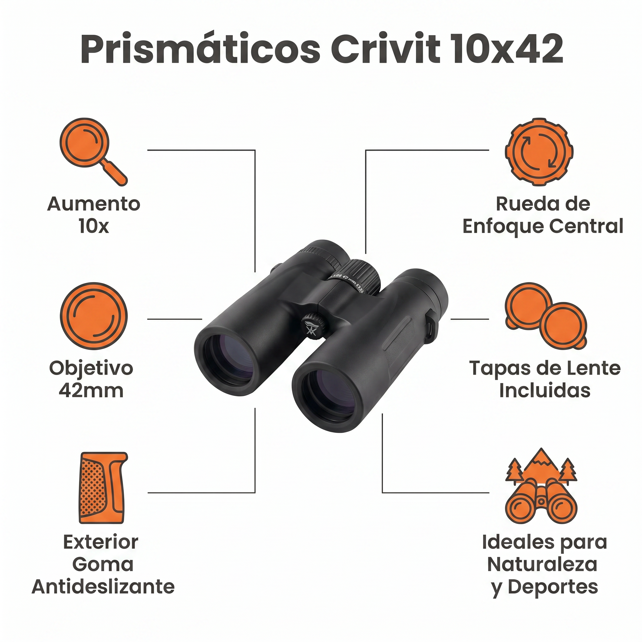 Prismáticos Crivit 10x42 — Exterior Goma Antideslizante