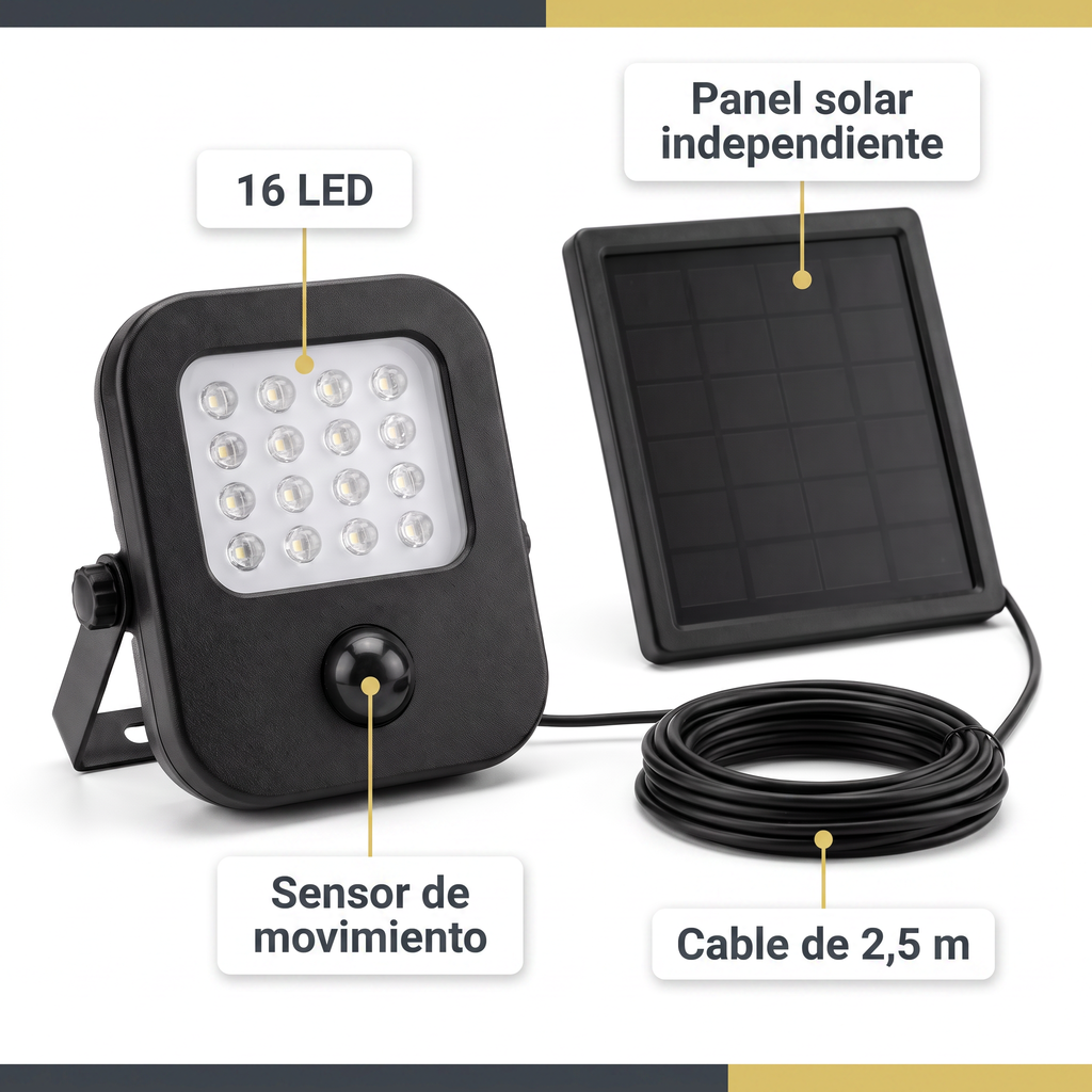 Livarno Home foco solar LED 16 LED con sensor y panel independiente