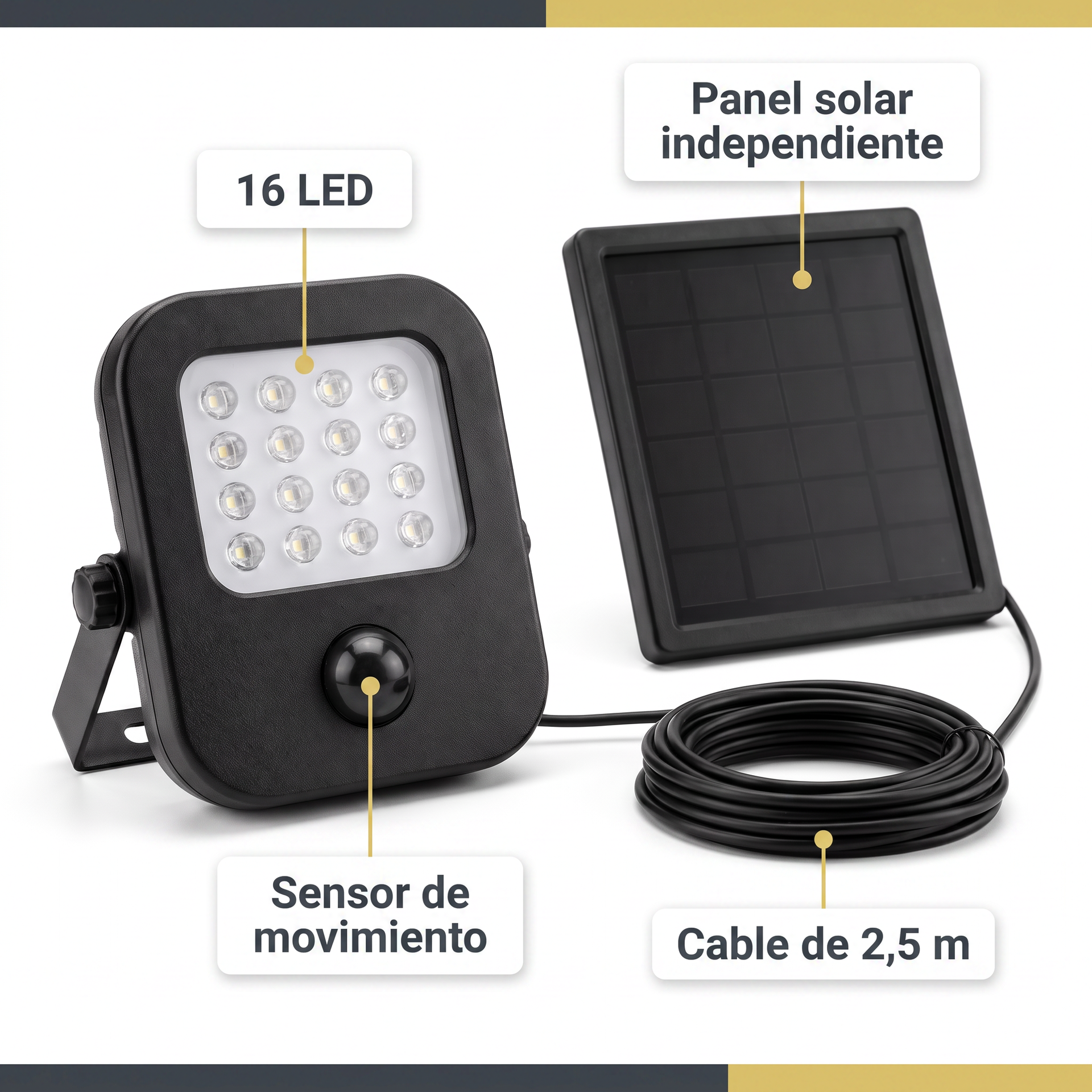 Livarno Home foco solar LED 16 LED con sensor y panel independiente