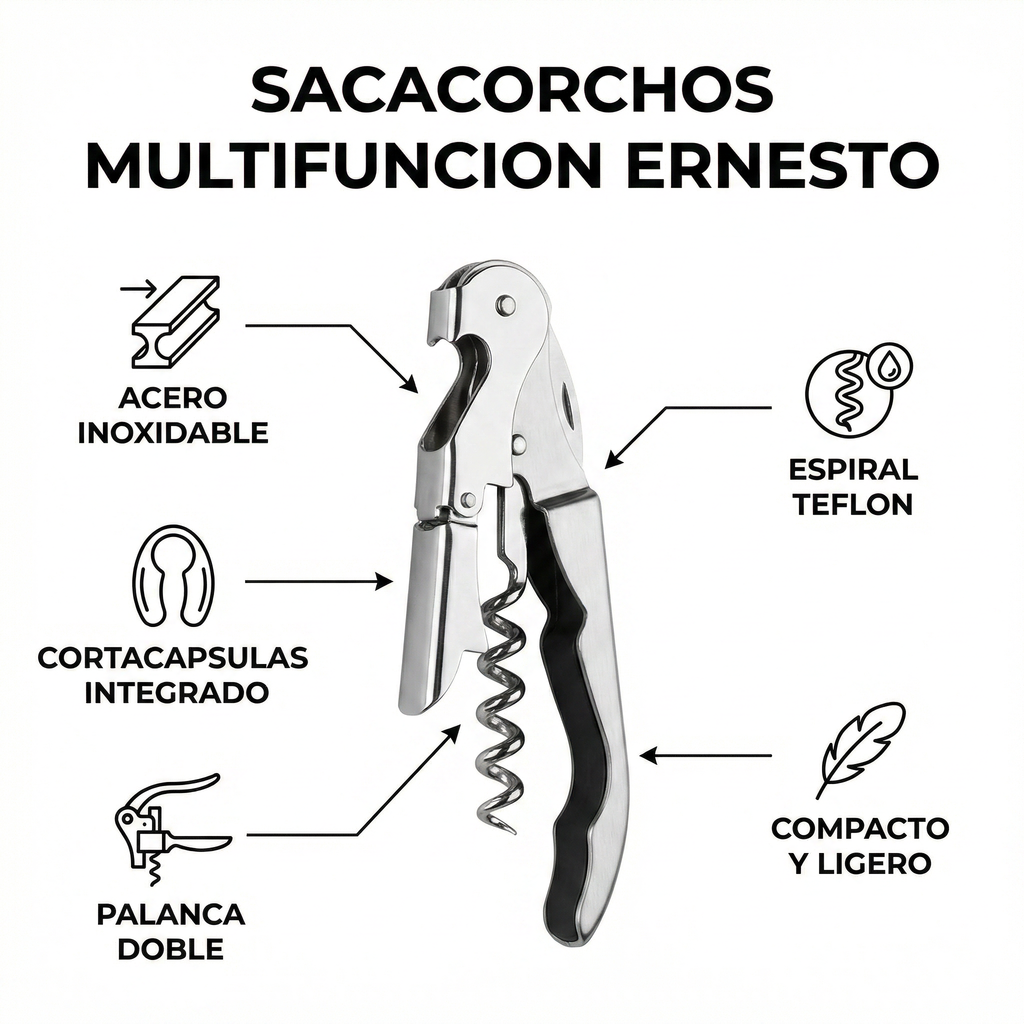Sacacorchos Multifunción Ernesto Acero Inoxidable