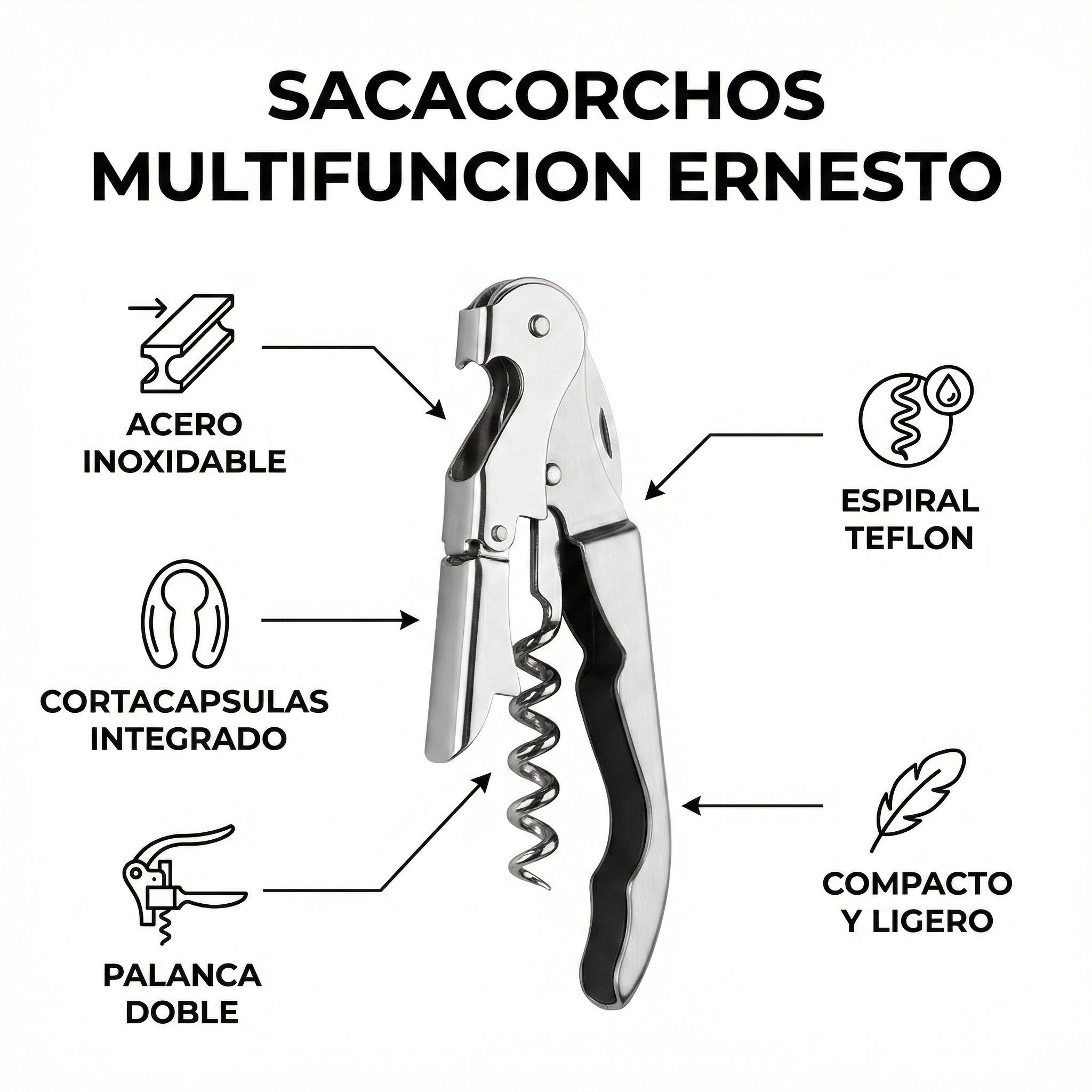 Sacacorchos Multifunción Ernesto Acero Inoxidable