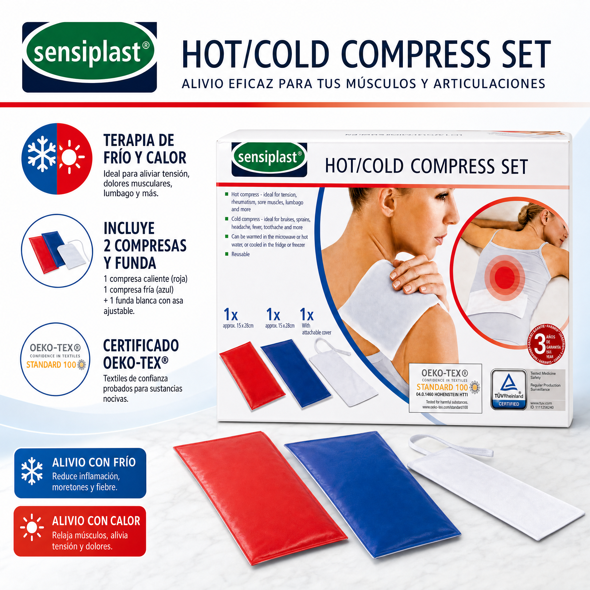 Set de 2 compresas para terapia de frío y calor con funda acoplable