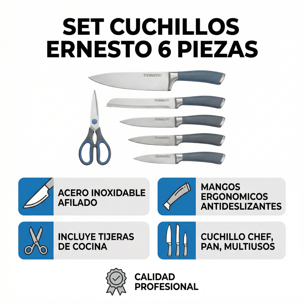 Set Cuchillos Cocina Ernesto 6 Piezas Acero Inoxidable