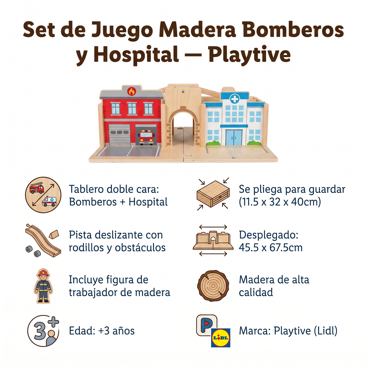 Set de Juego Madera Bomberos y Hospital — Playtive
