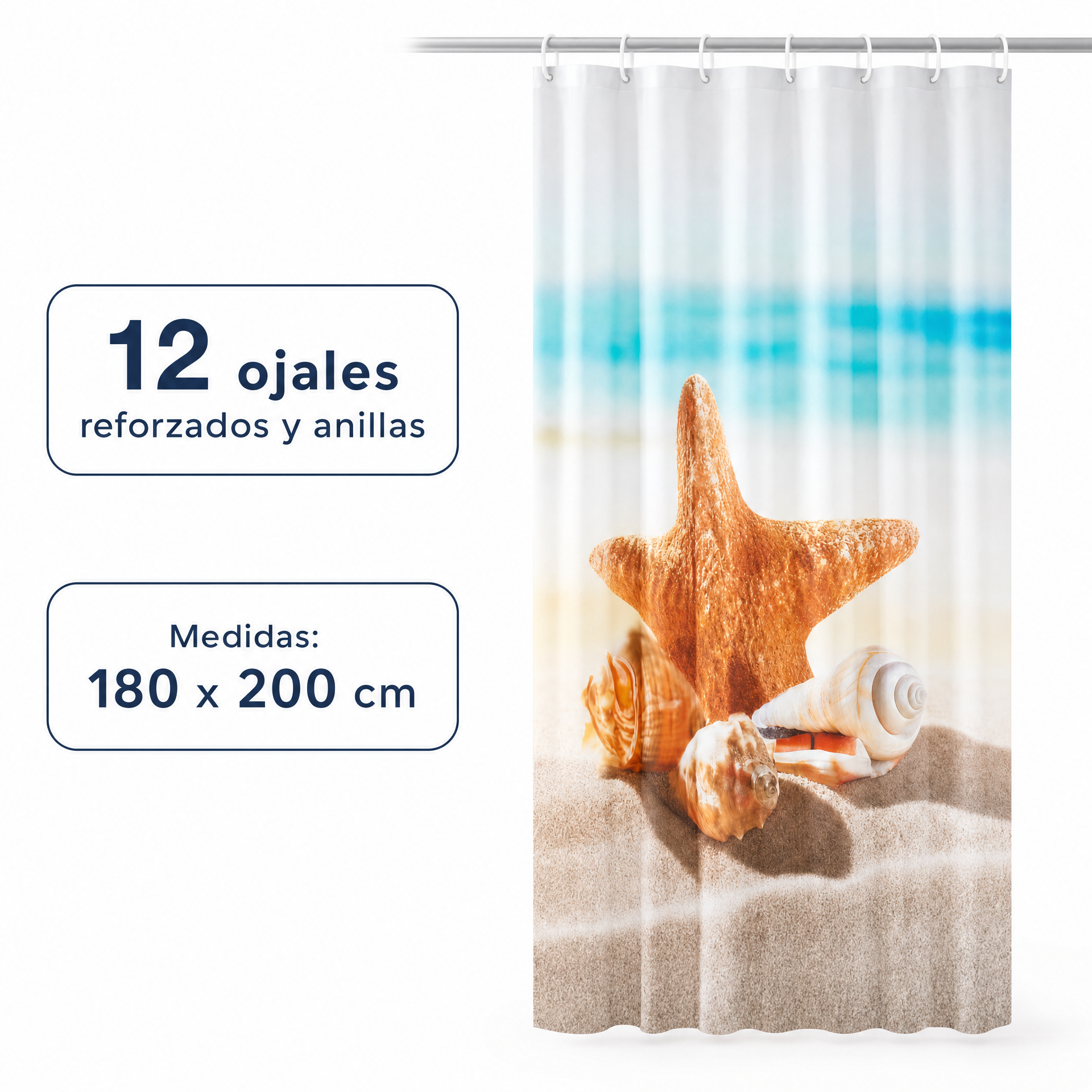 Cortina de Ducha Miomare Estrella de Mar - 180 x 200 cm