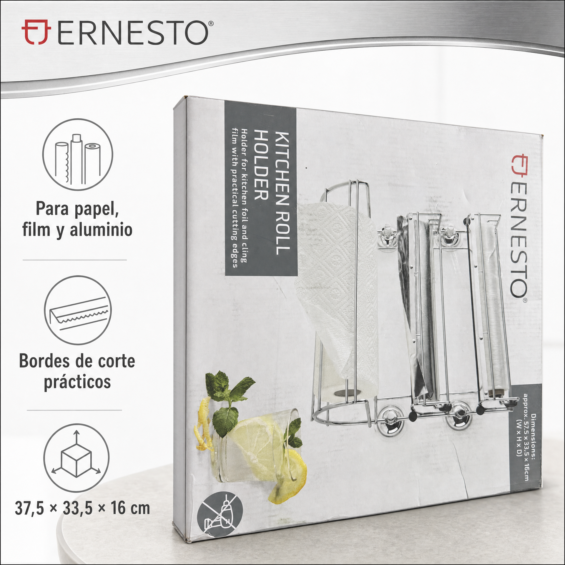 Portarrollos de Cocina Ernesto con Cortador – Papel, Film y Aluminio