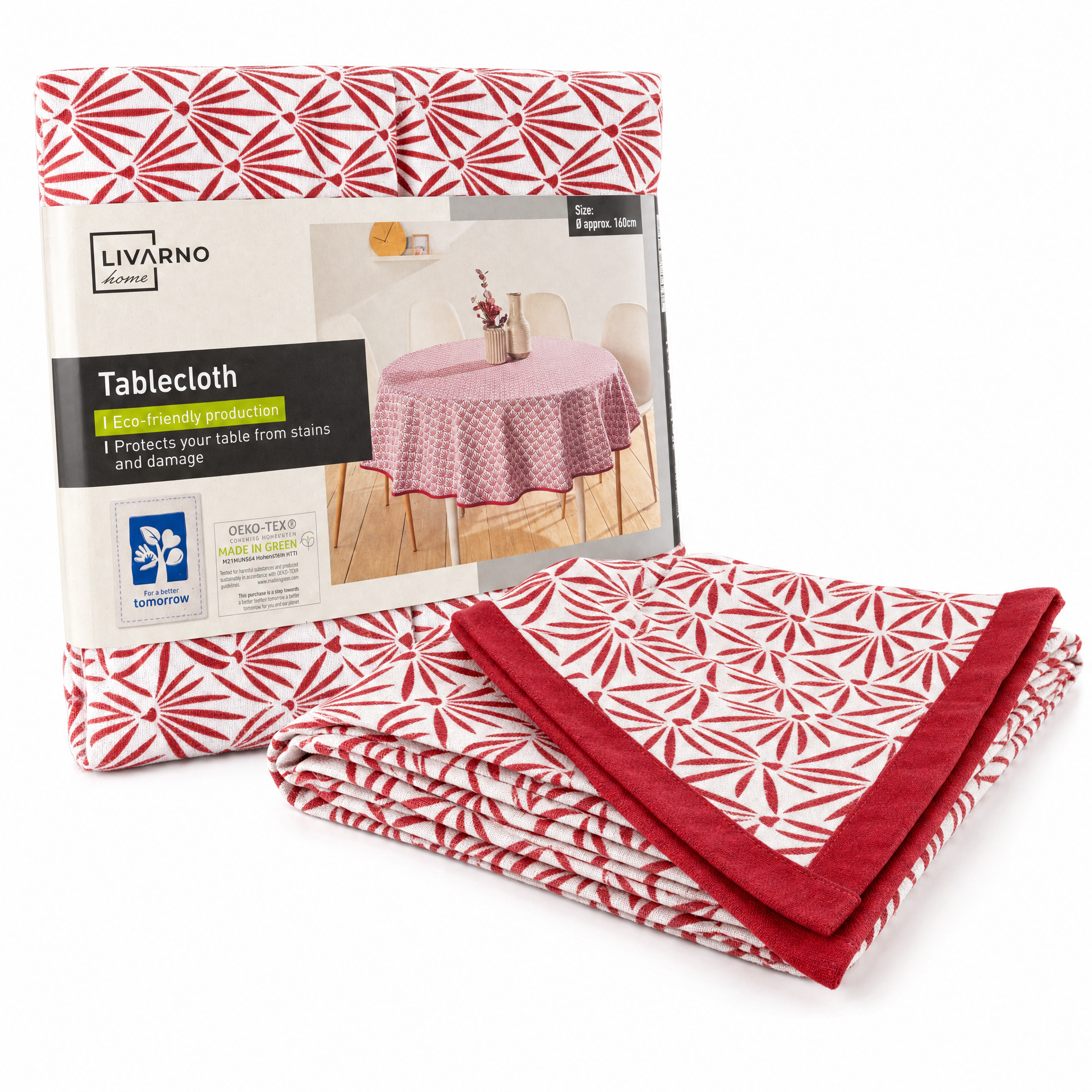 Livarno Home Mantel Redondo Rojo y Blanco Ø 160 cm