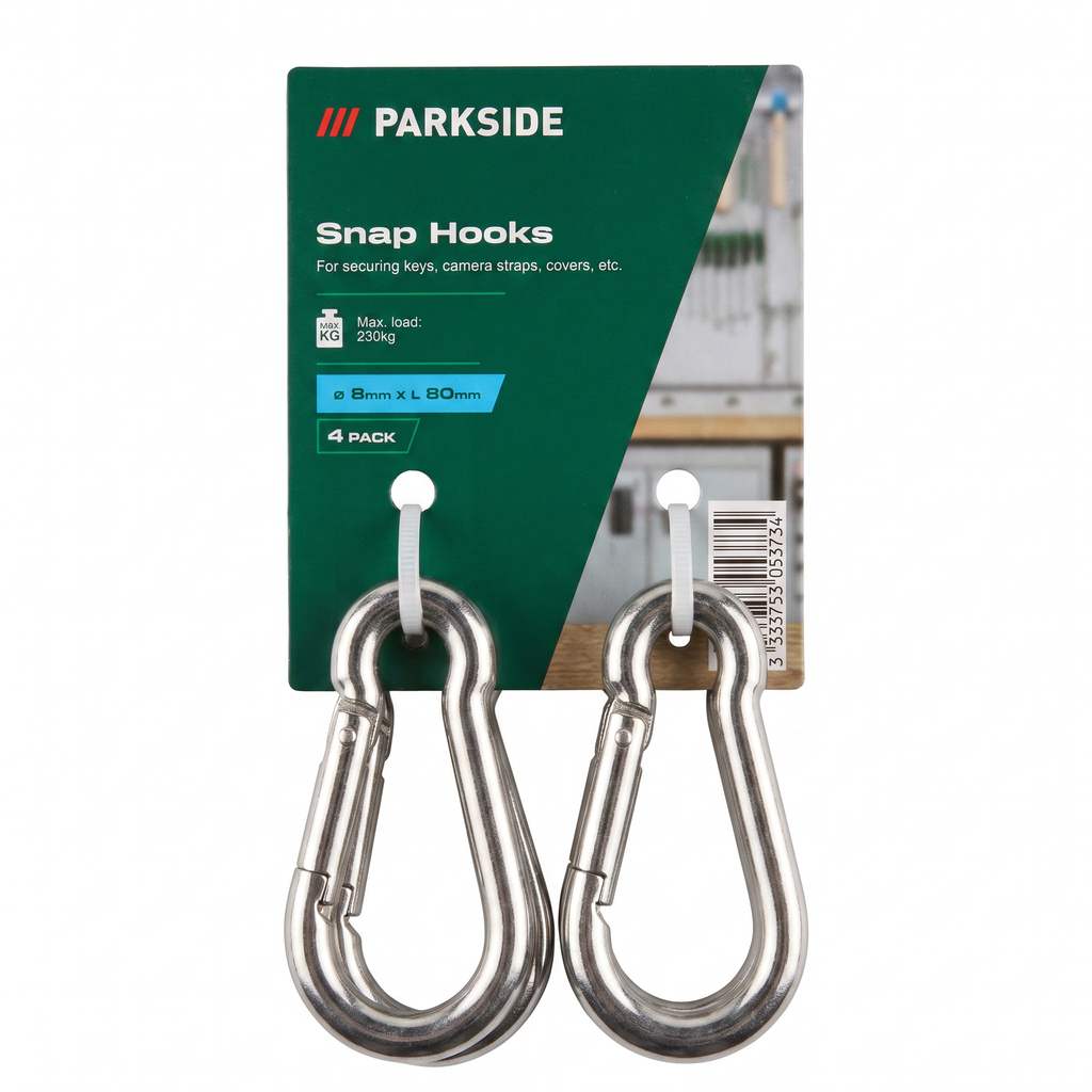 Parkside Mosquetones 8 × 80 mm — Pack de 4