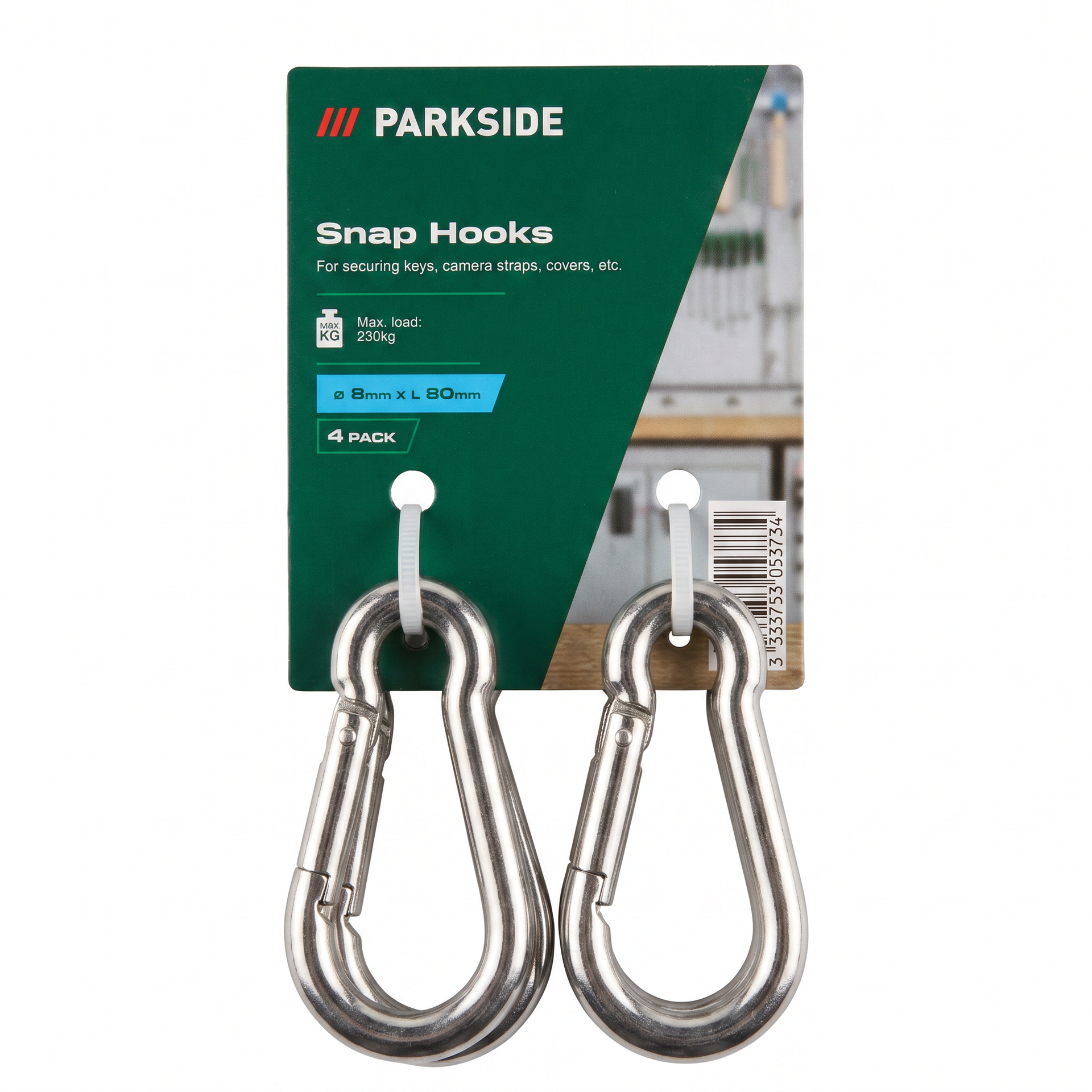Parkside Mosquetones 8 × 80 mm — Pack de 4
