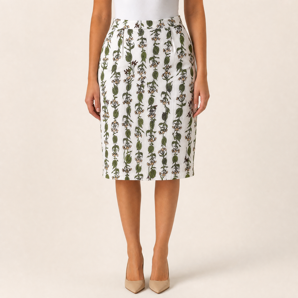 Falda Blanca con Estampado de Hojas Verdes LAGA