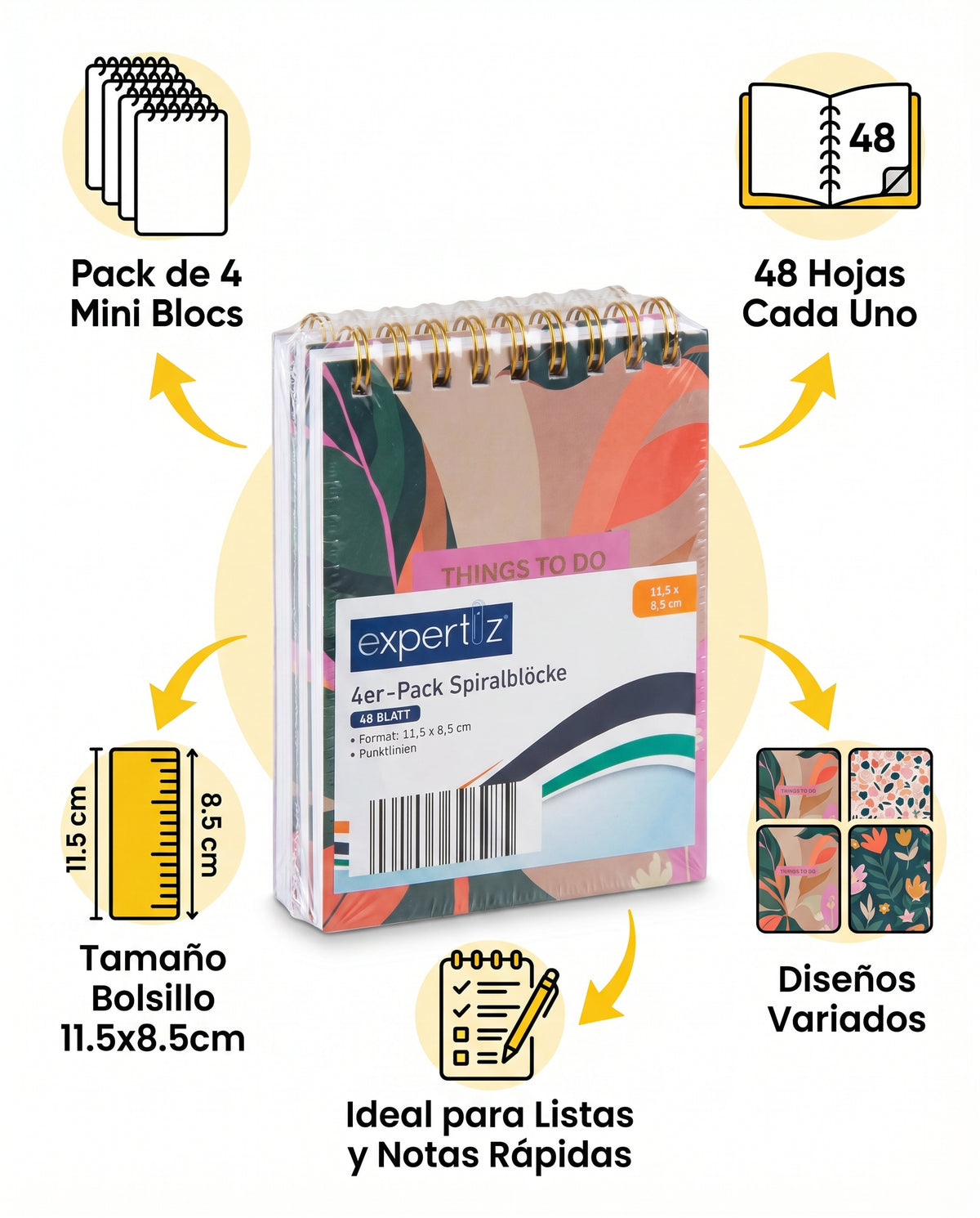 Pack 4 Mini Blocs Espiral Expertiz 48 Hojas