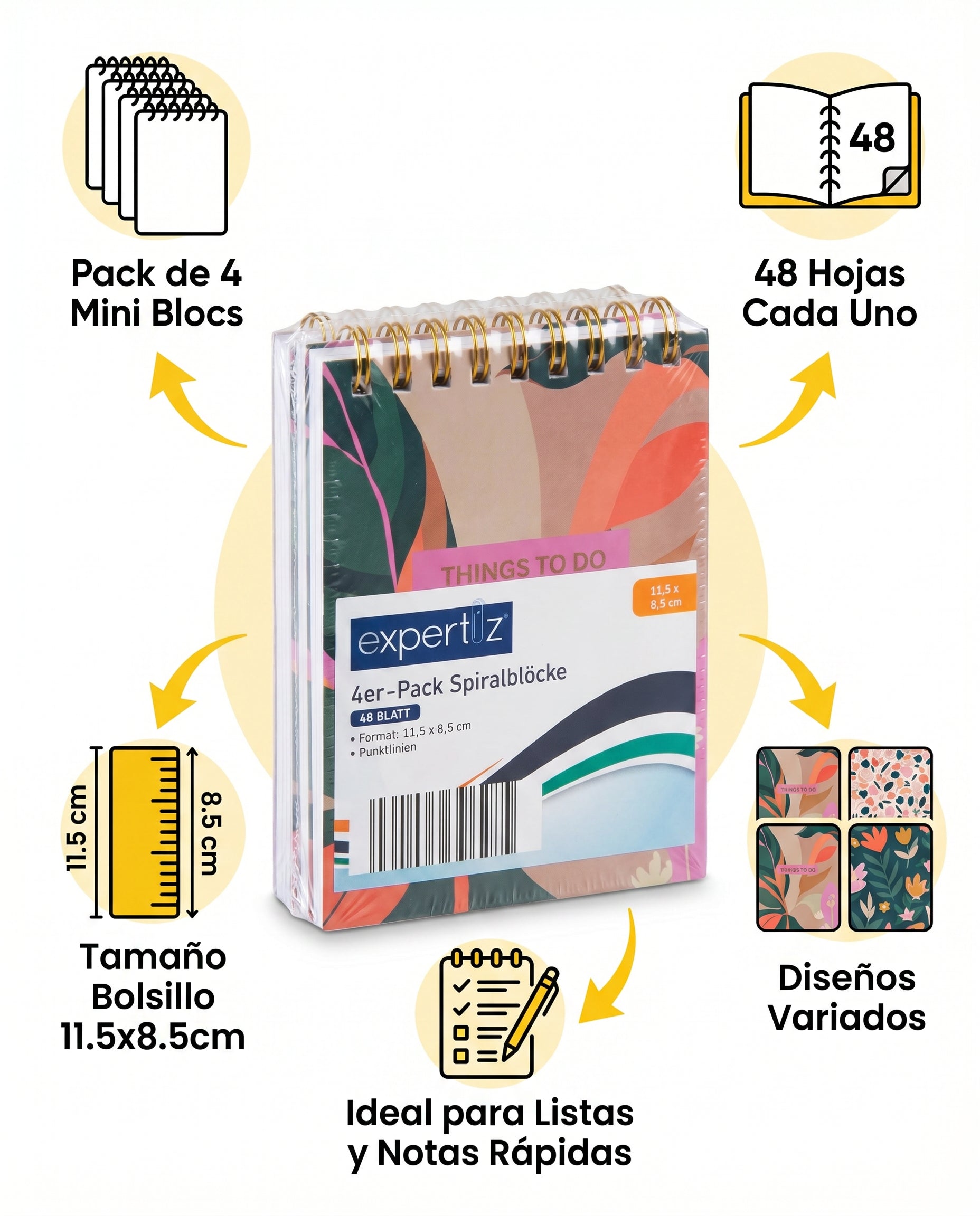 Pack 4 Mini Blocs Espiral Expertiz 48 Hojas