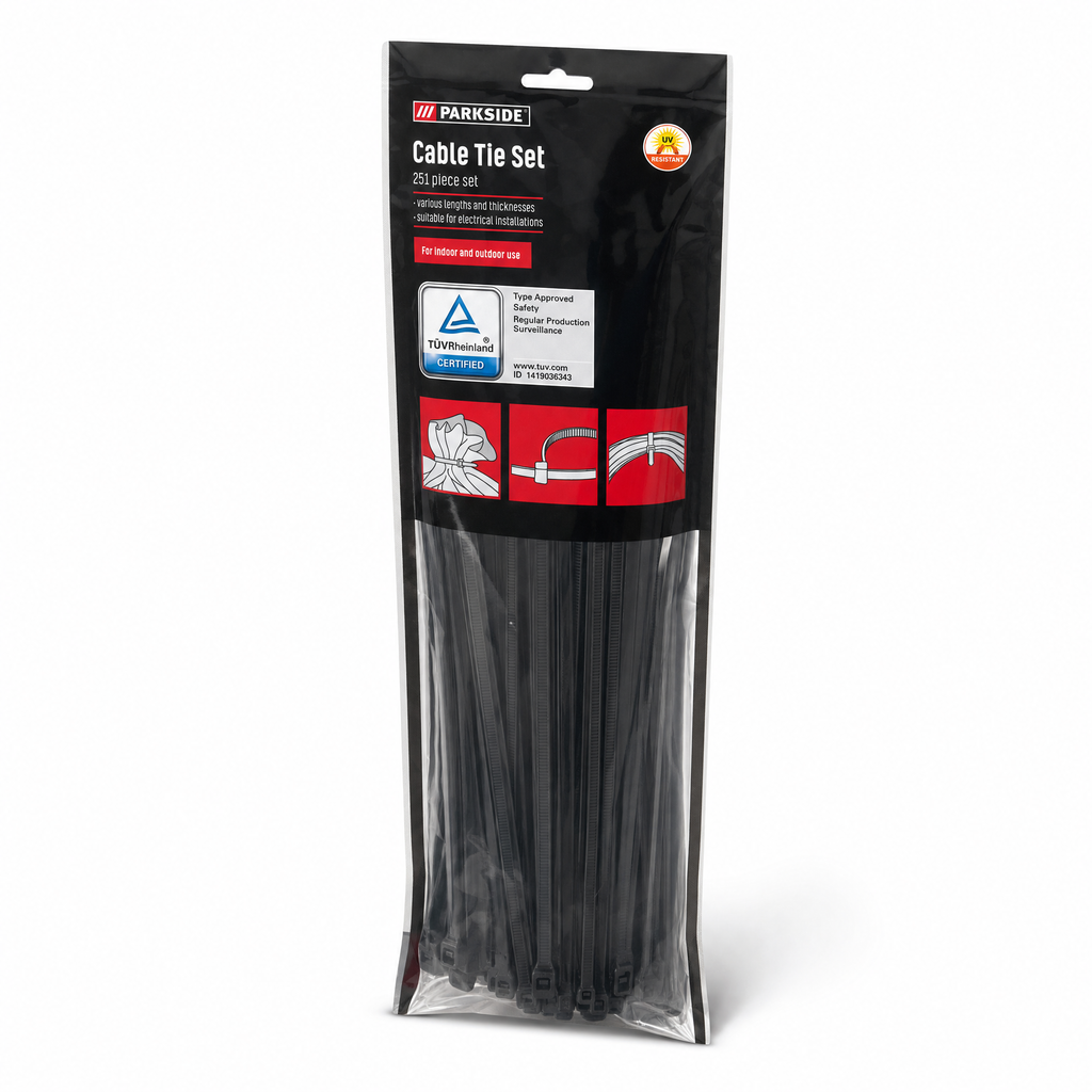 Parkside Set de 251 Bridas Negras Resistentes a Rayos UV