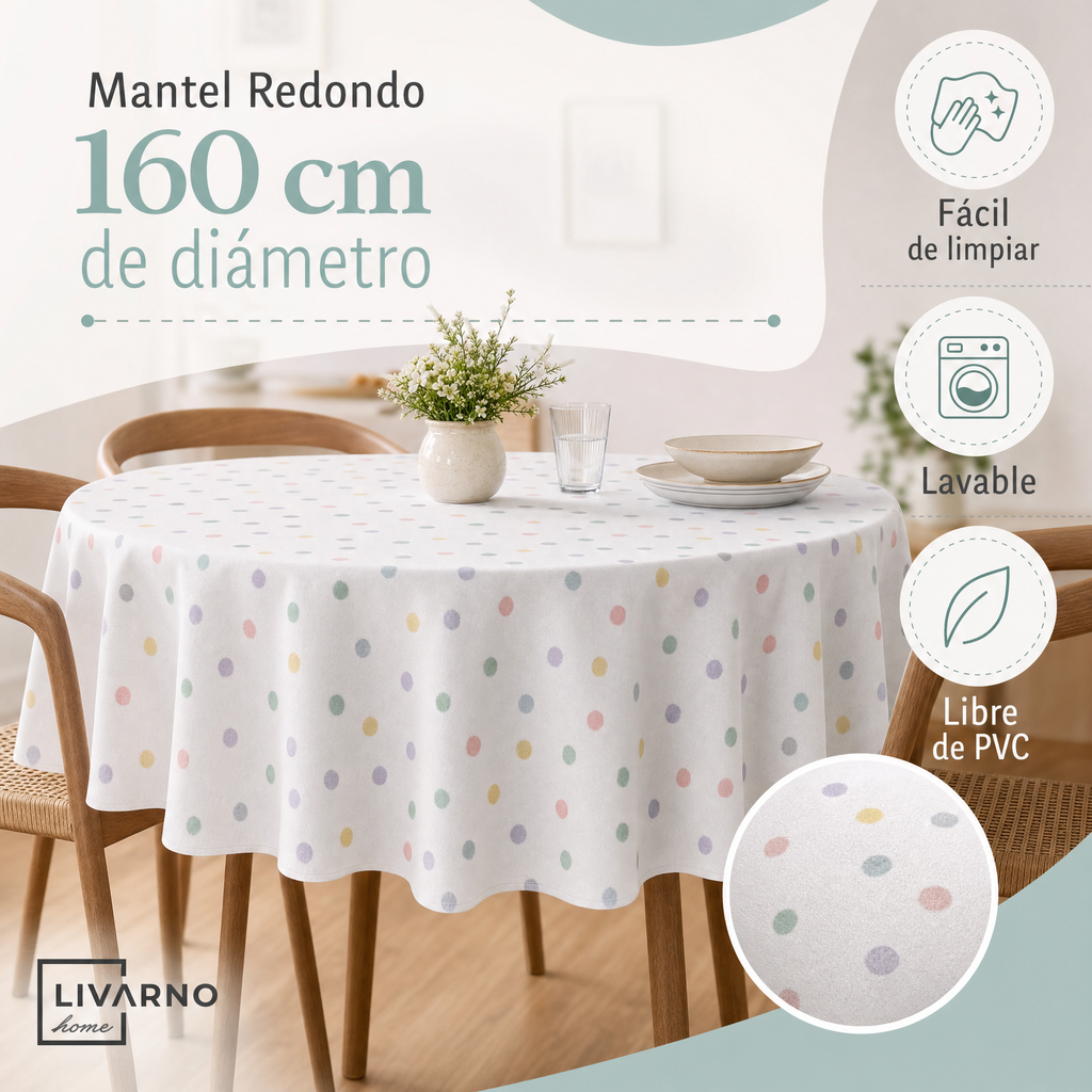 Livarno Home Mantel redondo con topos