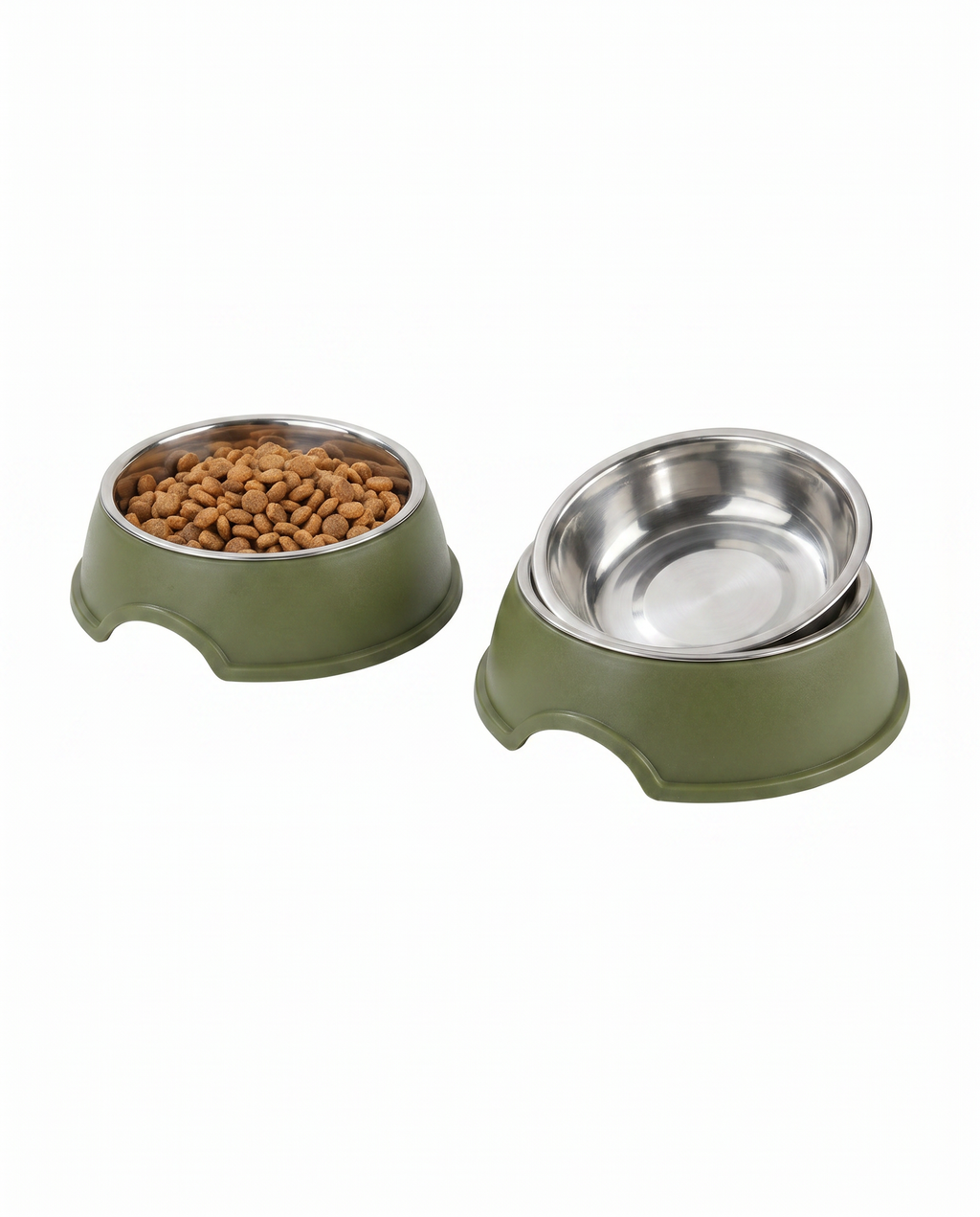 Comedero Doble Mascotas Zoofari — Verde Oliva
