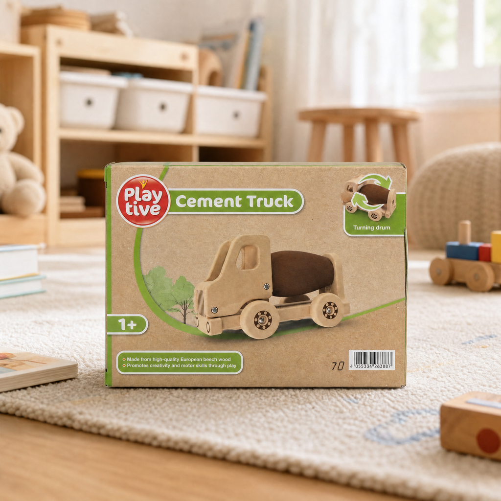Playtive Camión hormigonera de juguete con tambor que simula funcionamiento y diseño colorido