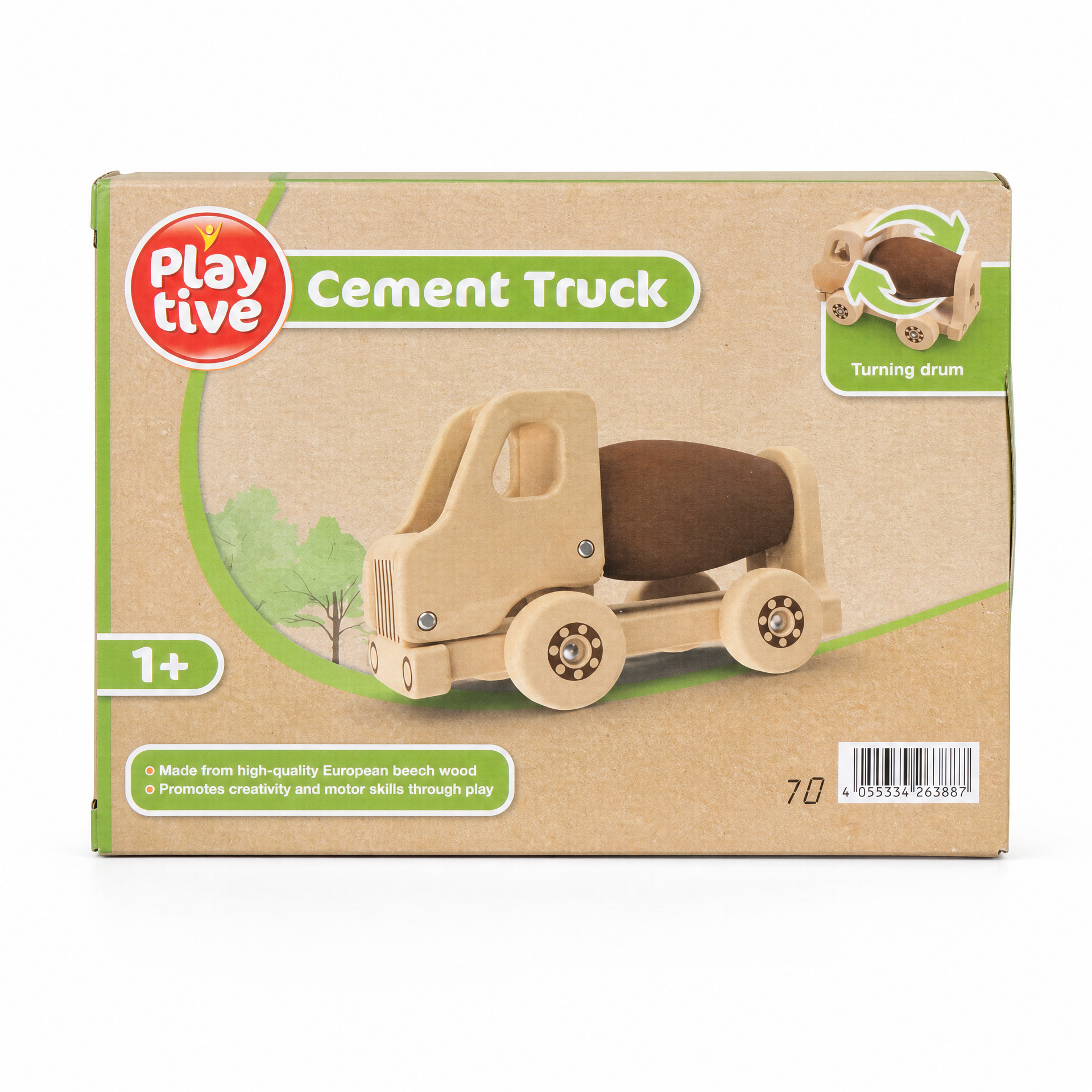 Playtive Camión hormigonera de juguete con tambor que simula funcionamiento y diseño colorido