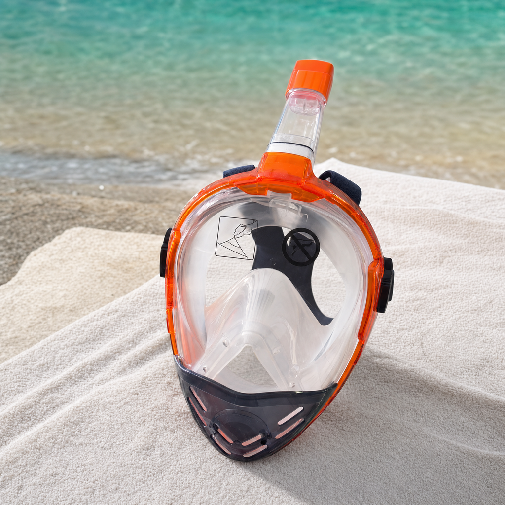 Crivit Máscara de Snorkel Facial Completa Naranja y Negra