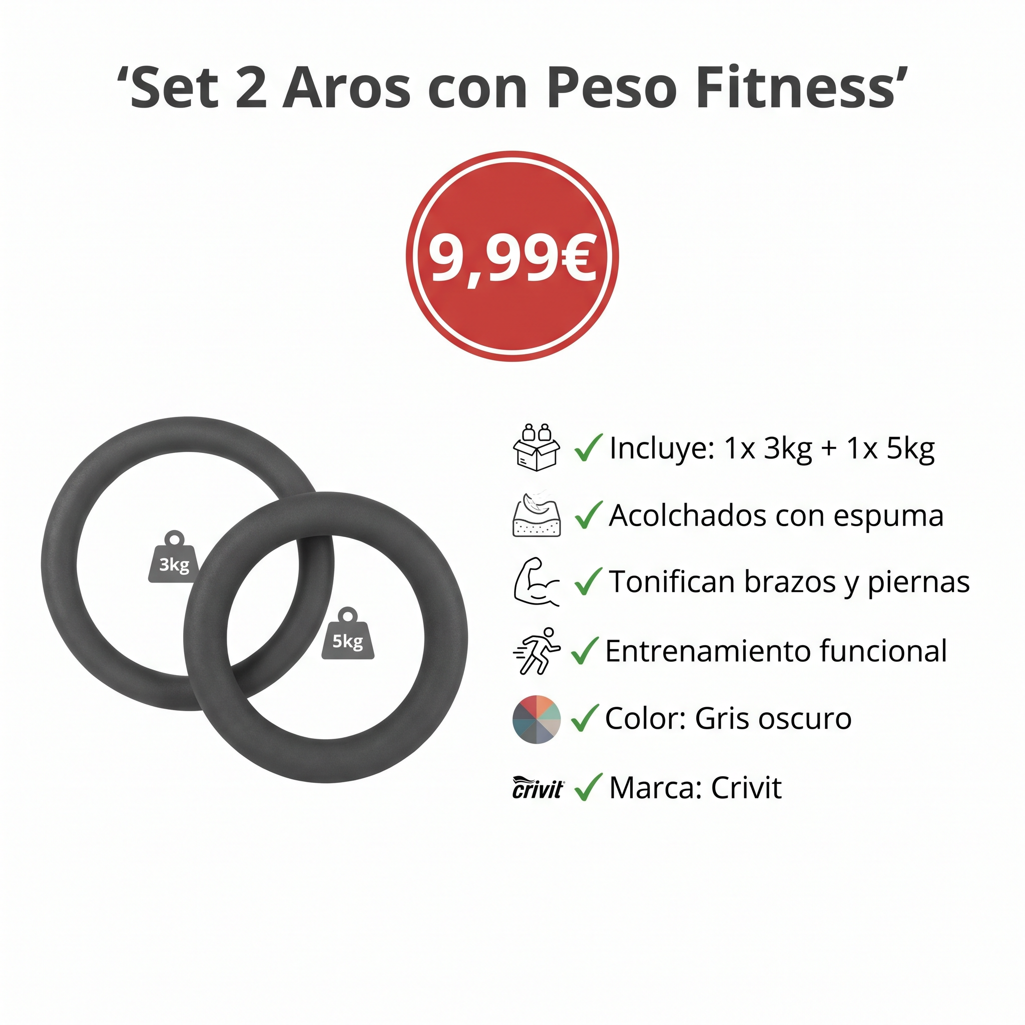 Set 2 Aros con Peso Fitness 3kg + 5kg