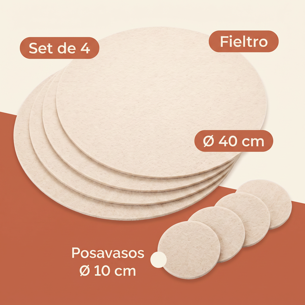Home Creation Set 4 Manteles de Fieltro Beige Ø 40 cm
