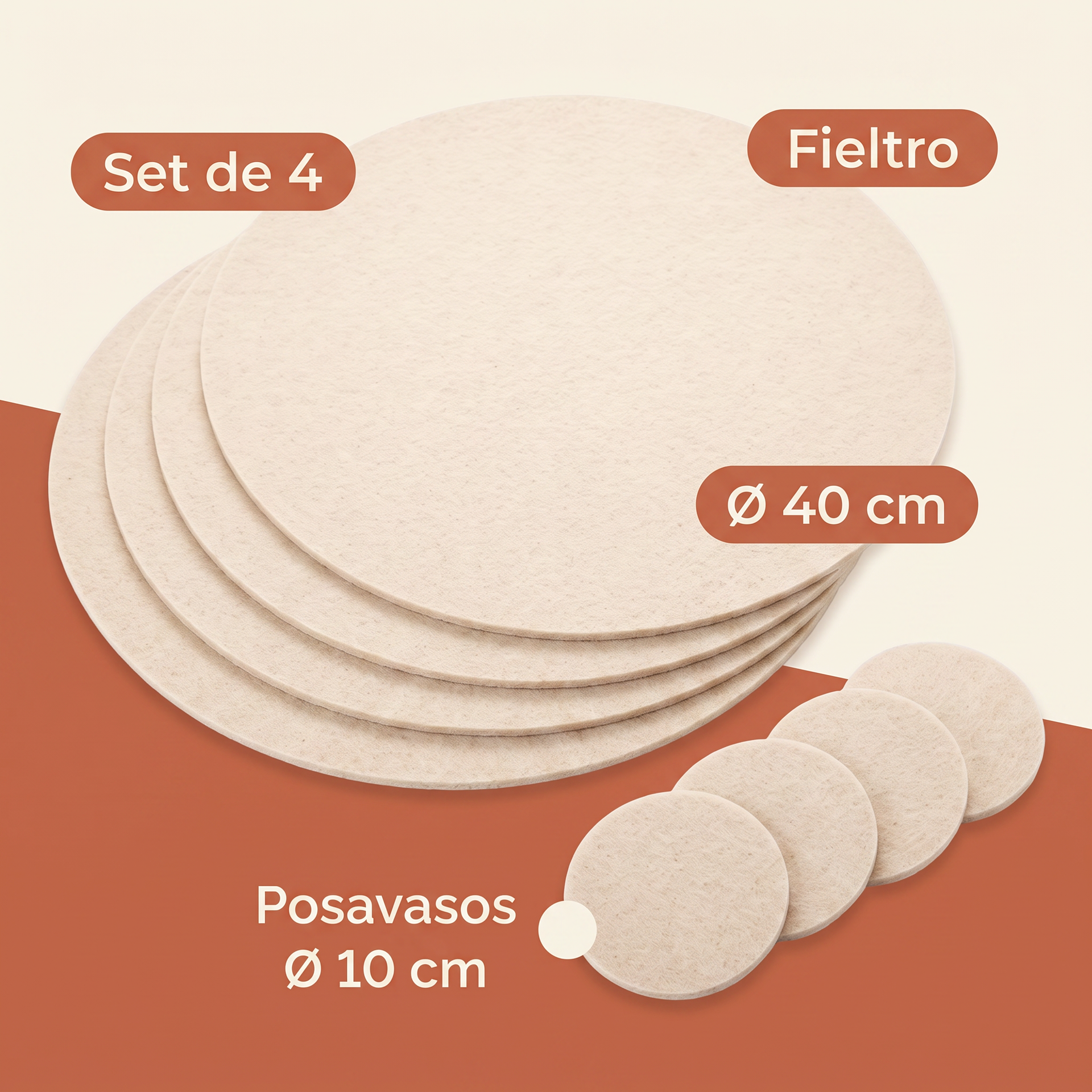 Home Creation Set 4 Manteles de Fieltro Beige Ø 40 cm