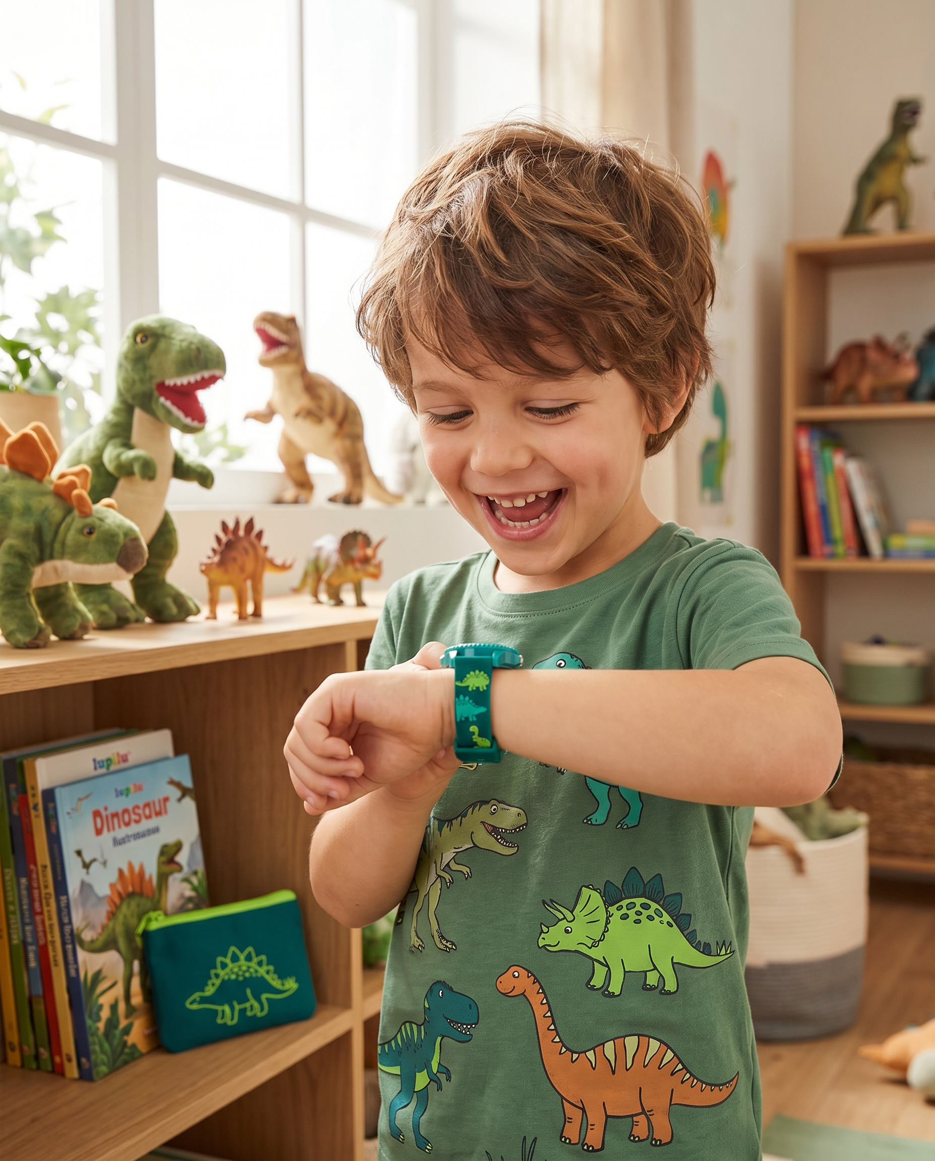 Set Reloj y Monedero Lupilu Niño Dinosaurio — Verde/Azul con Estegosaurio