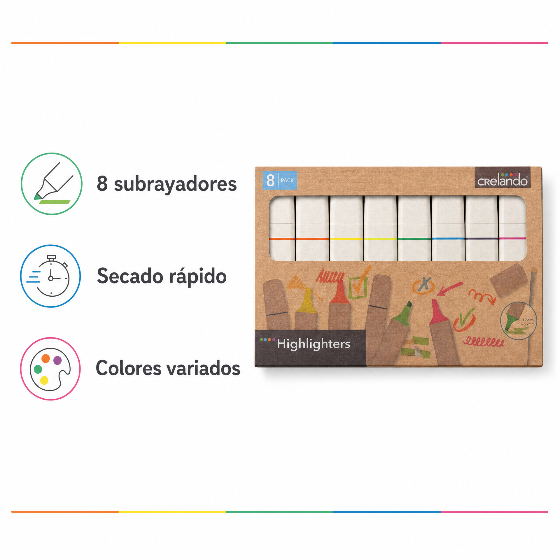 Crelando Pack de 8 Subrayadores de Colores