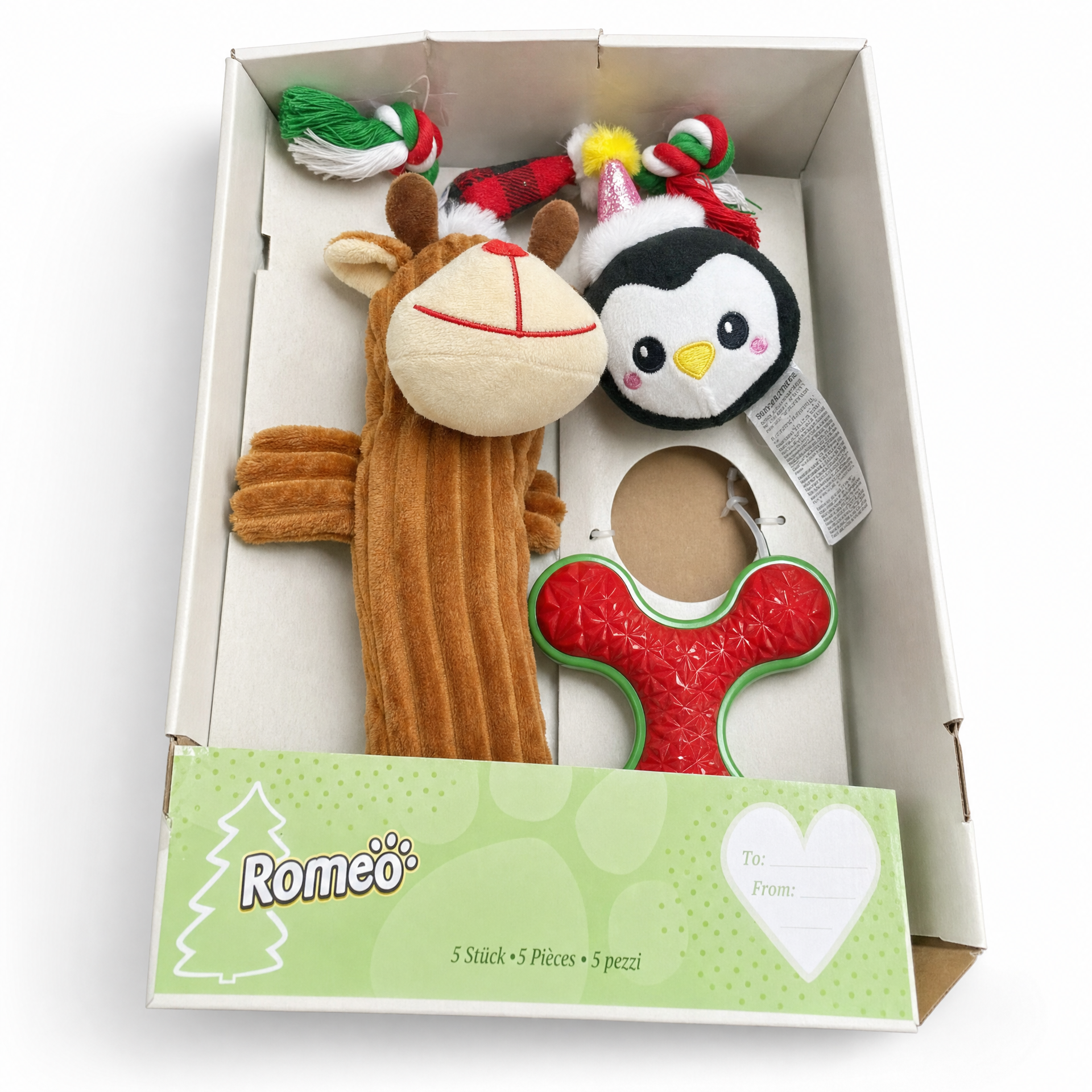 Romeo Pack de juguetes navideños para mascota con formas de animal y cuerda