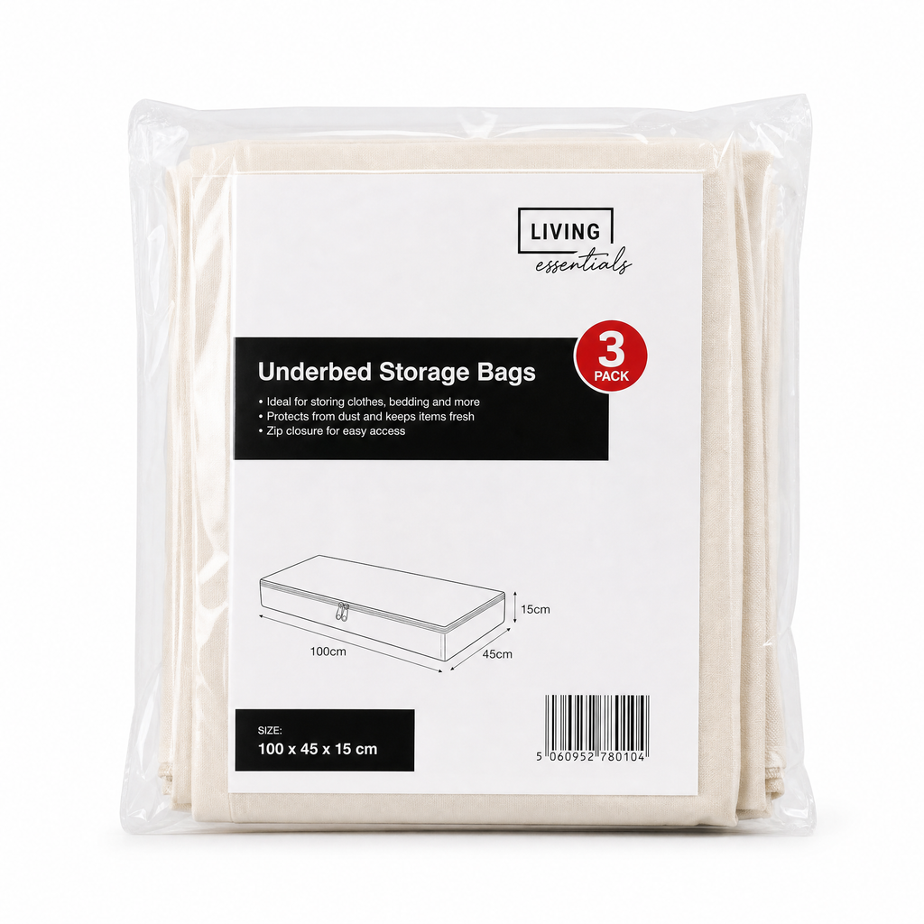 Bolsas de almacenaje debajo de la cama pack de 3 color crema con cremallera